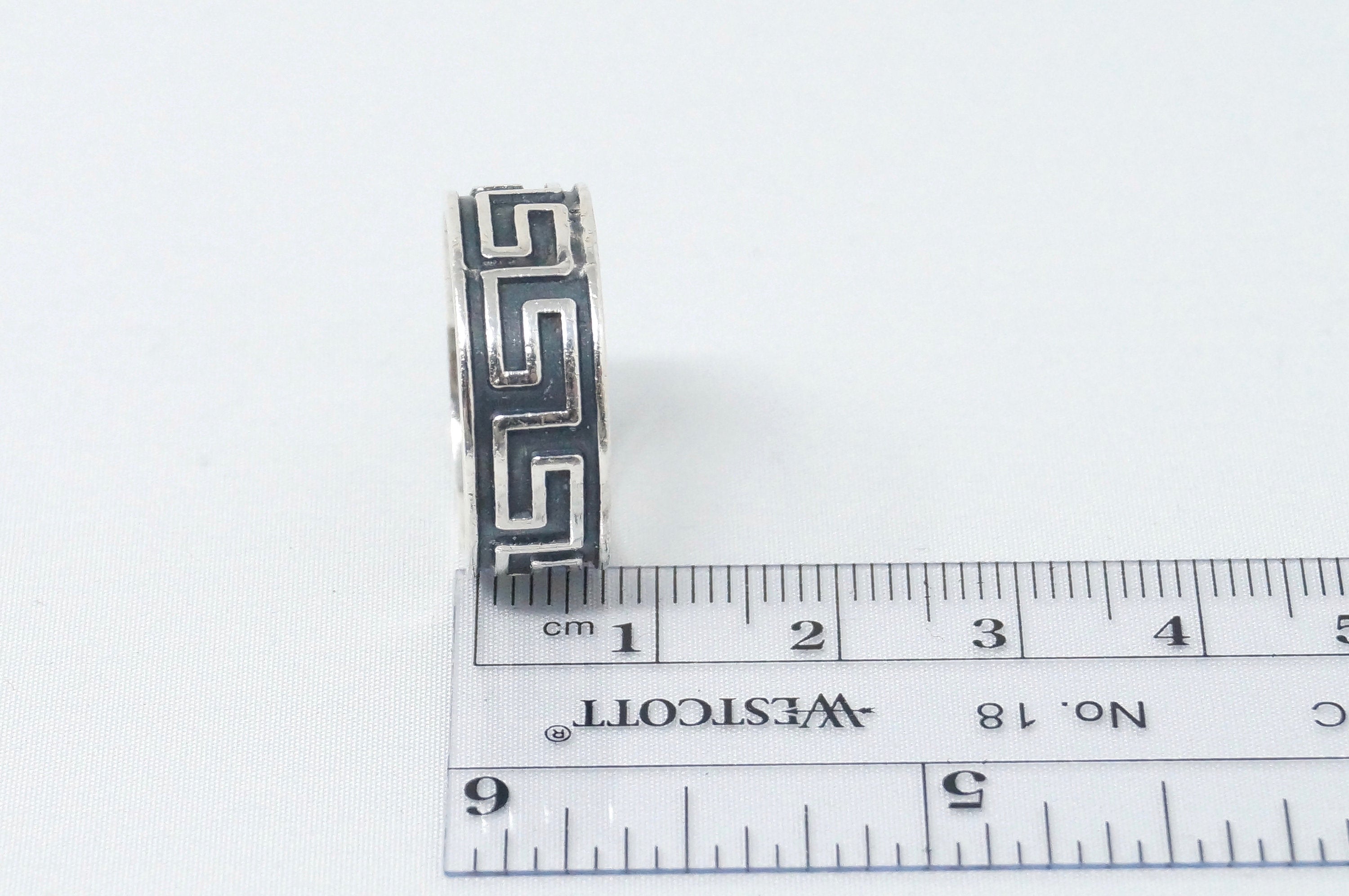 Vintage Mexico Oxidized Style Key Zig Zag Sterling Silver Band Ring - Size 8.75