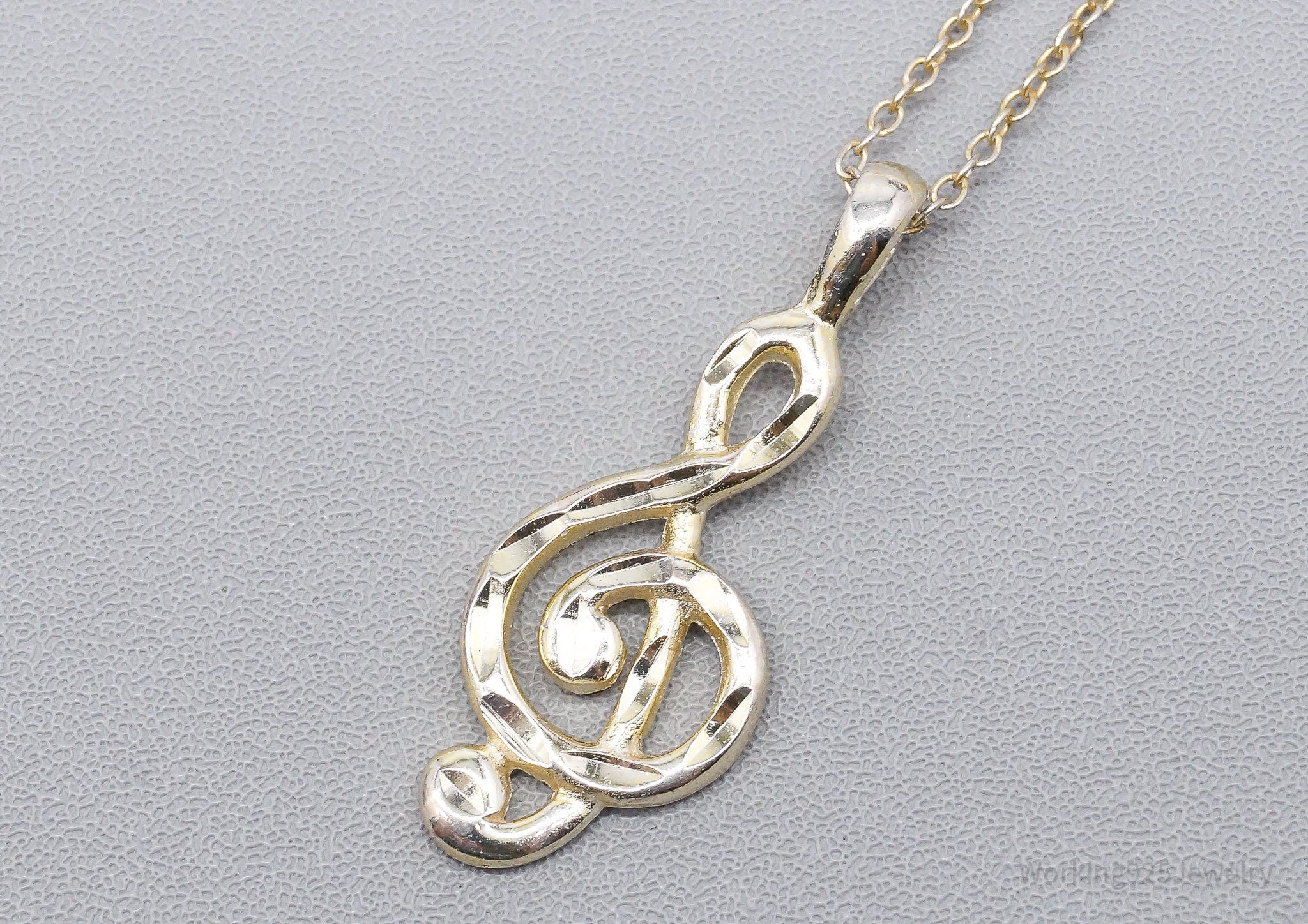 Vintage Treble Clef Music Note Gold Wash Sterling Silver Necklace 18"