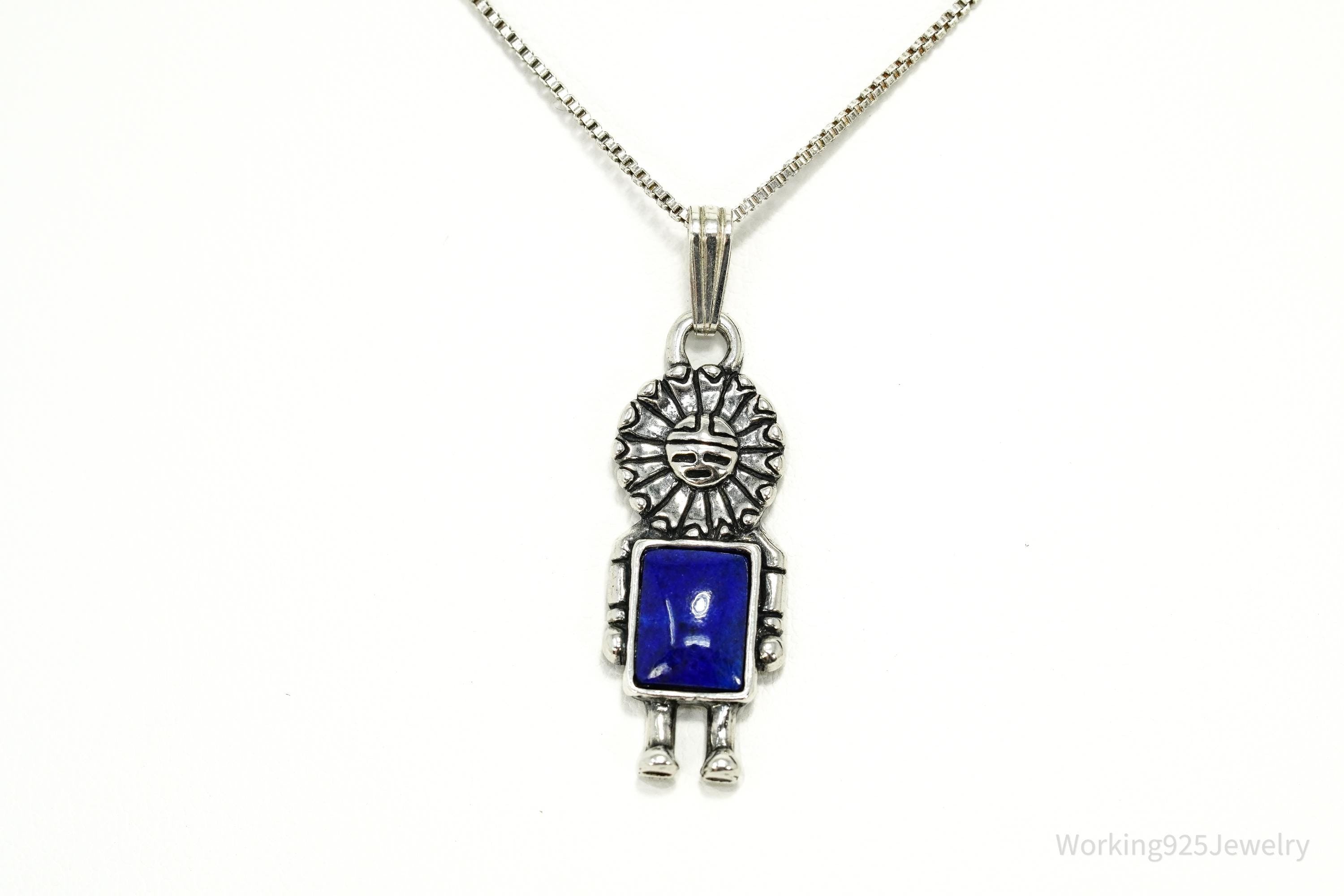 Vintage Native Carolyn Pollack Lapis Lazuli Tawa Sterling Silver Necklace 18"