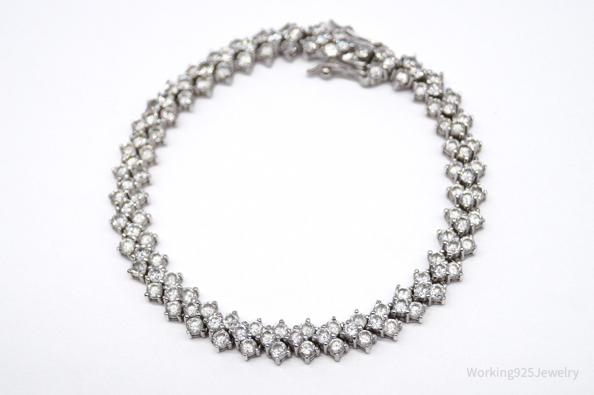 Vintage Cubic Zirconia Sterling Silver Tennis Bracelet - 7 11/16"