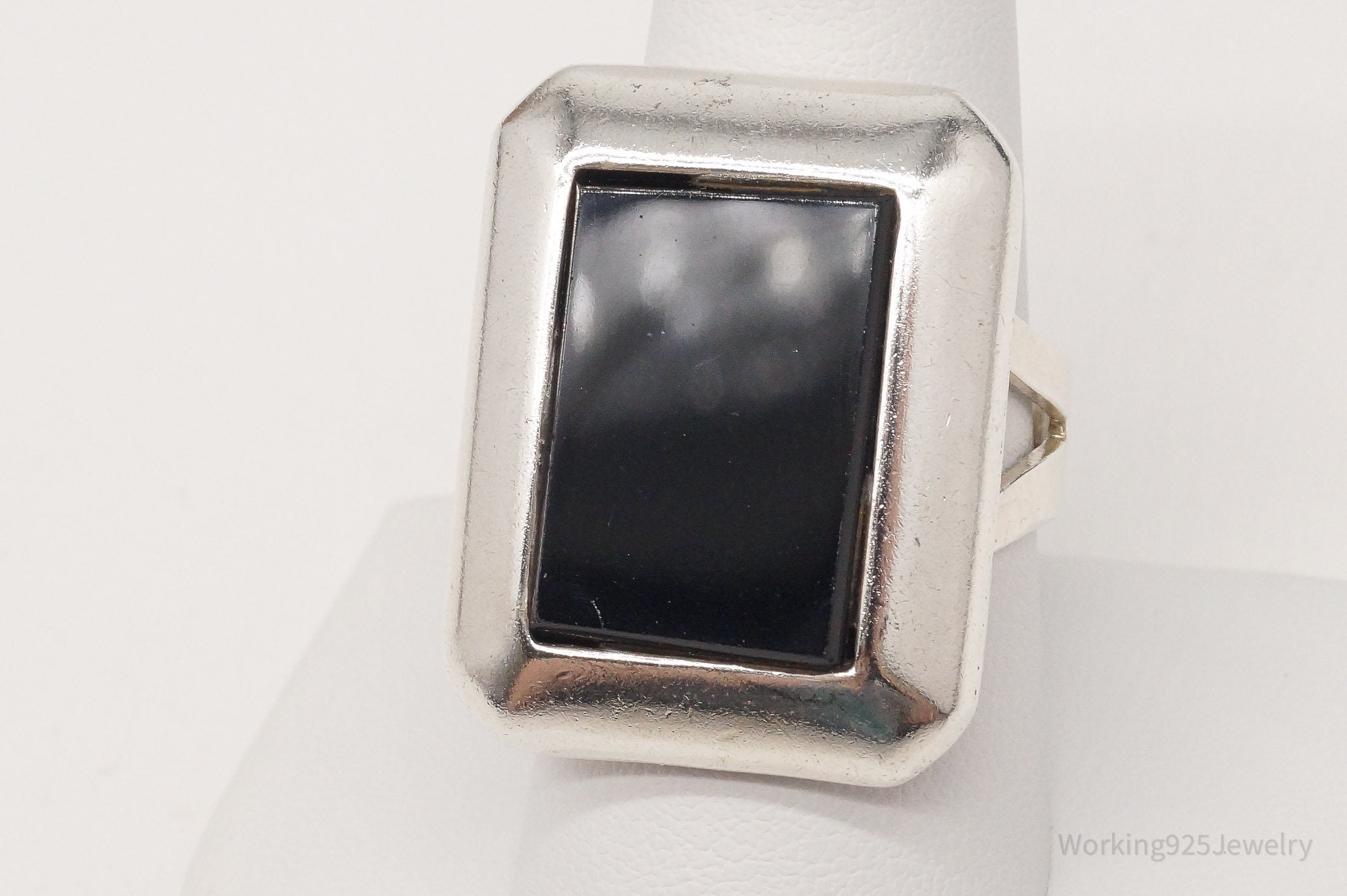 Vintage Mexico Black Onyx 950 Silver Ring - Size 9.25 Adjustable