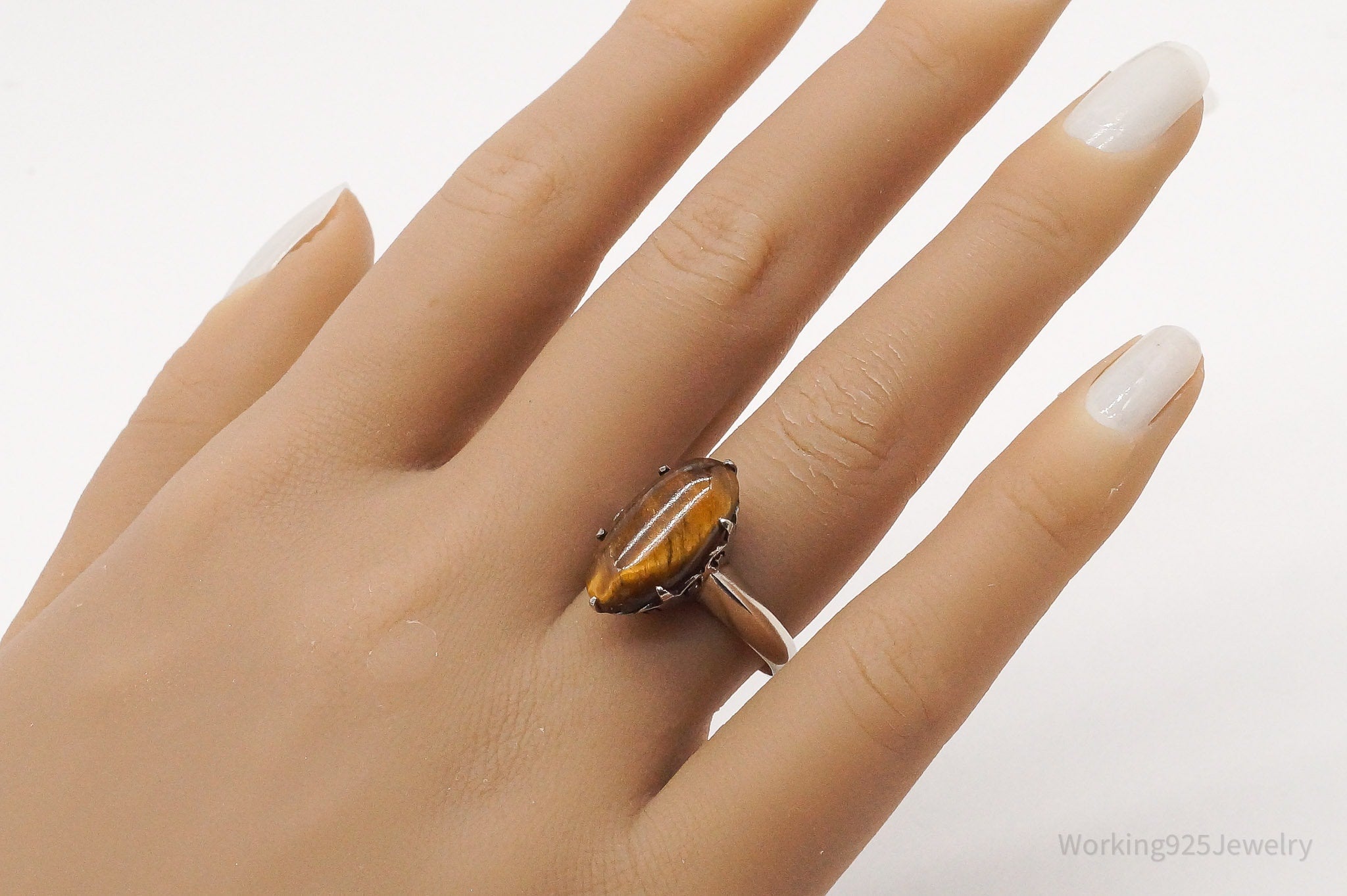 Antique Vintage 18K Gold Tigers Eye Ring - Size 8.25