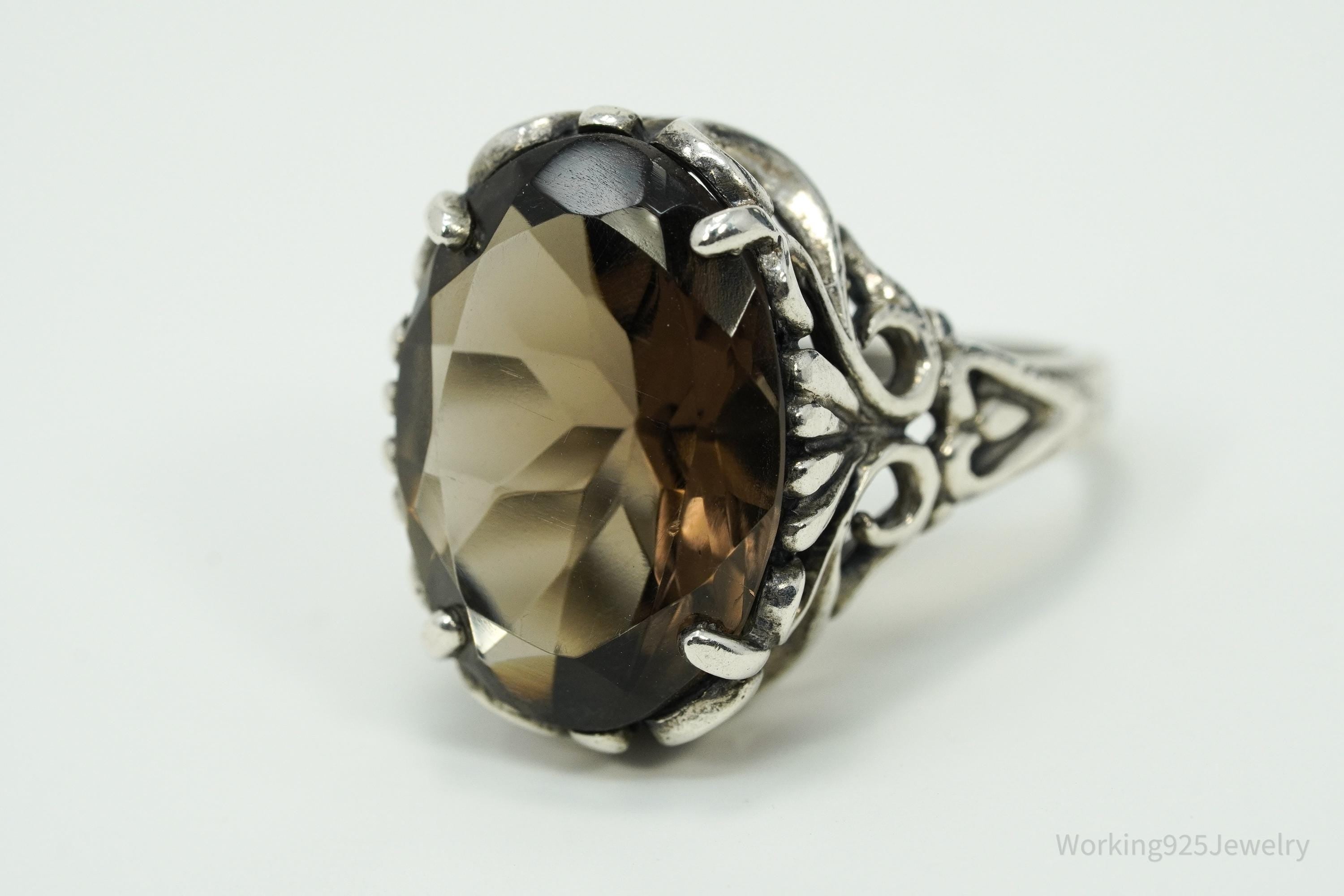 Vintage Kabana Large Smoky Topaz Sterling Silver Ring - Size 5.75