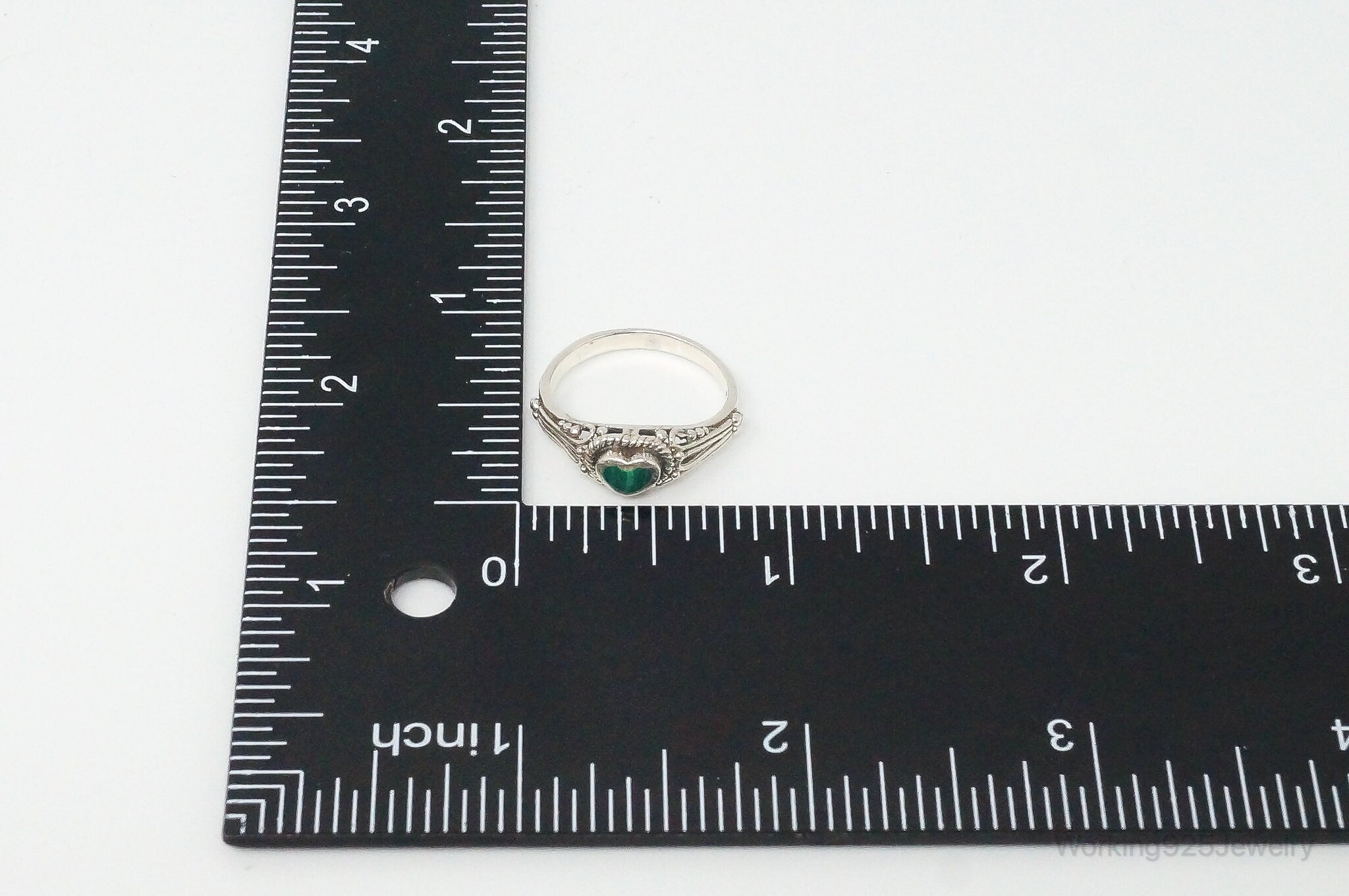 Vintage Malachite Heart Sterling Silver Ring Size 6