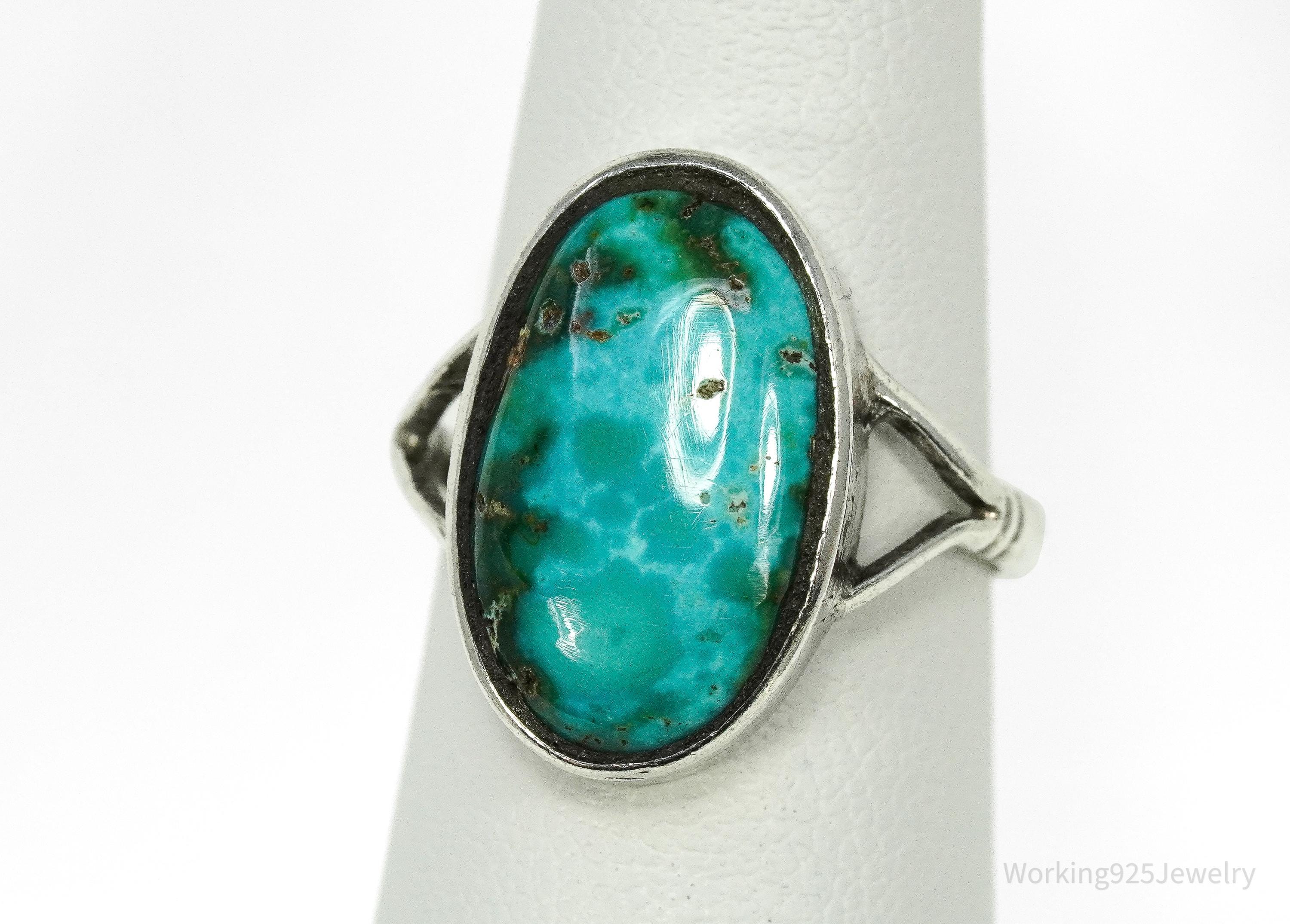 Vintage Native American Turquoise Sterling Silver Ring - Size 5.25