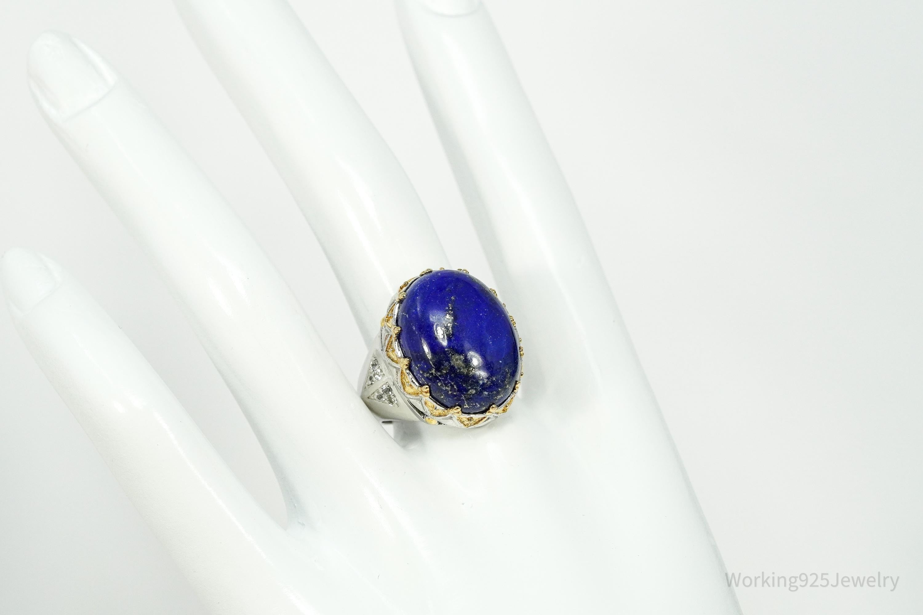 Michael Valitutti Lapis Lazuli White Sapphire Yellow Gold Sterling Silver Ring SZ 8