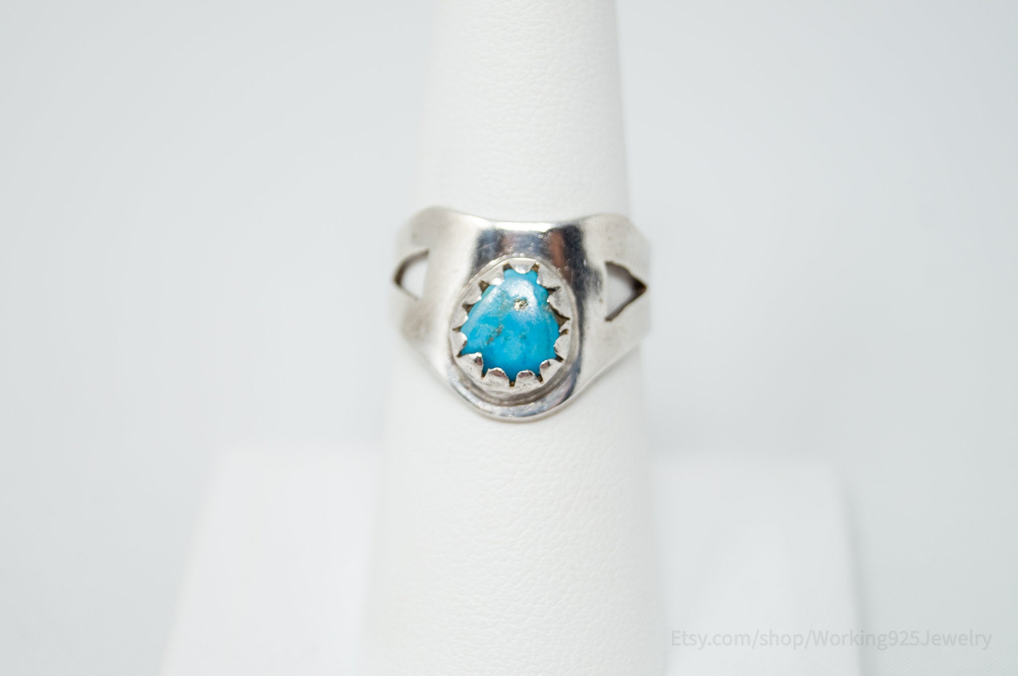 Vintage Mexico Turquoise Southwestern Eagle 186 Sterling Silver RIng - Sz 7