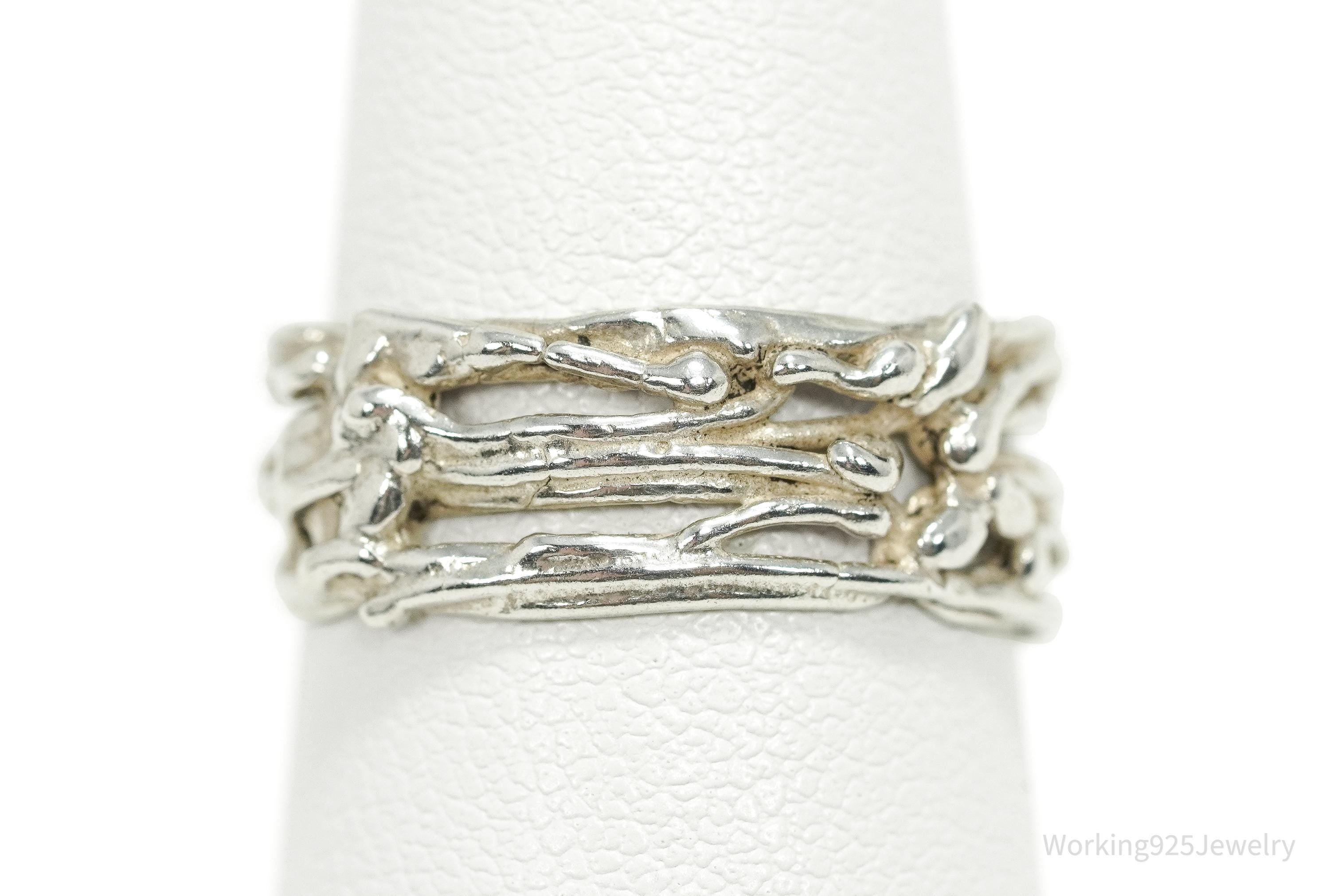 Vintage Brutalist Modernist Silver Ring - Size 7.25