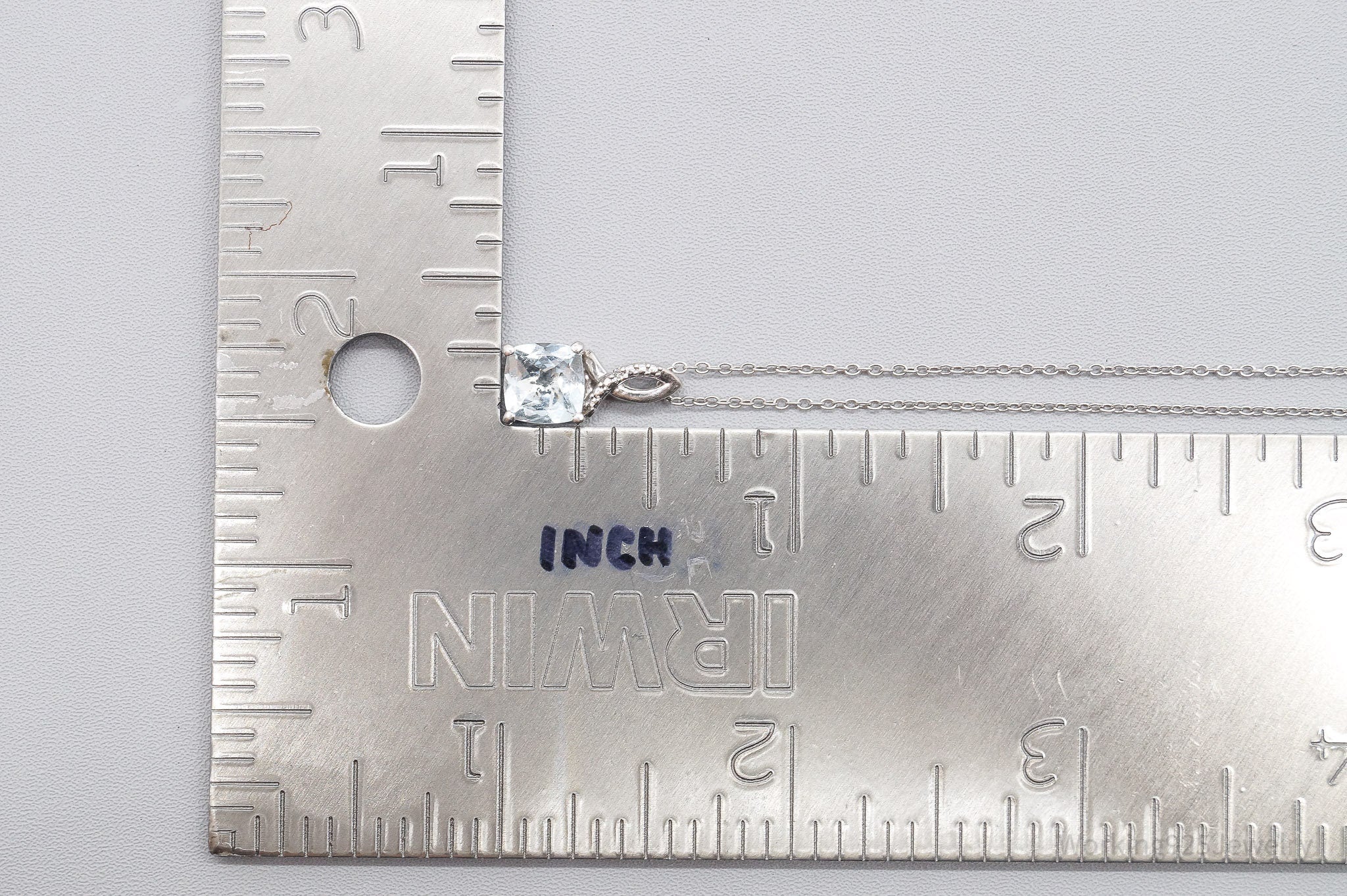 Vintage Aquamarine & Diamond Sterling Silver Necklace 18"