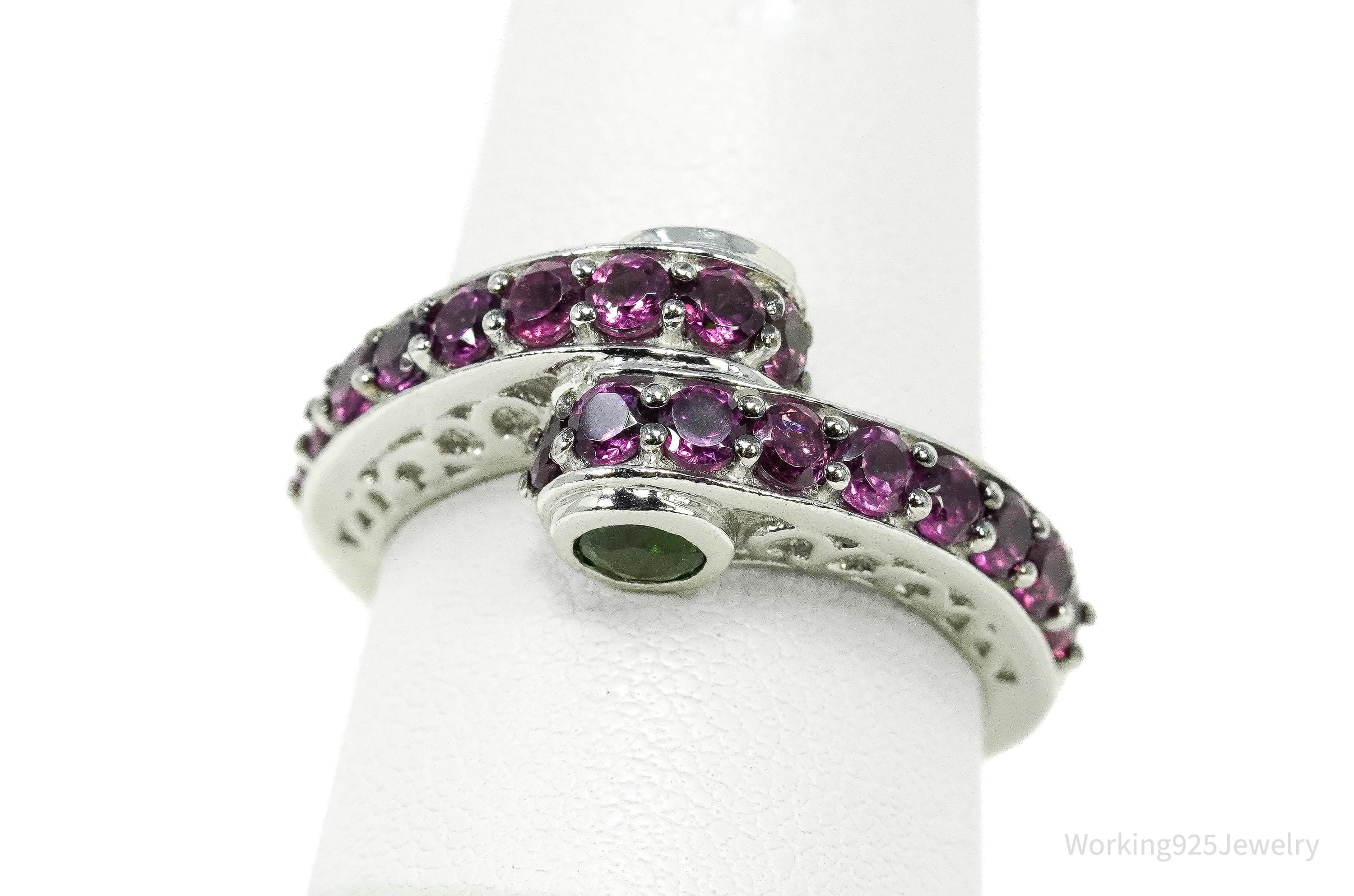 Rhodolite Garnet & Green Chrome Diopside Sterling Silver Ring - Size 8