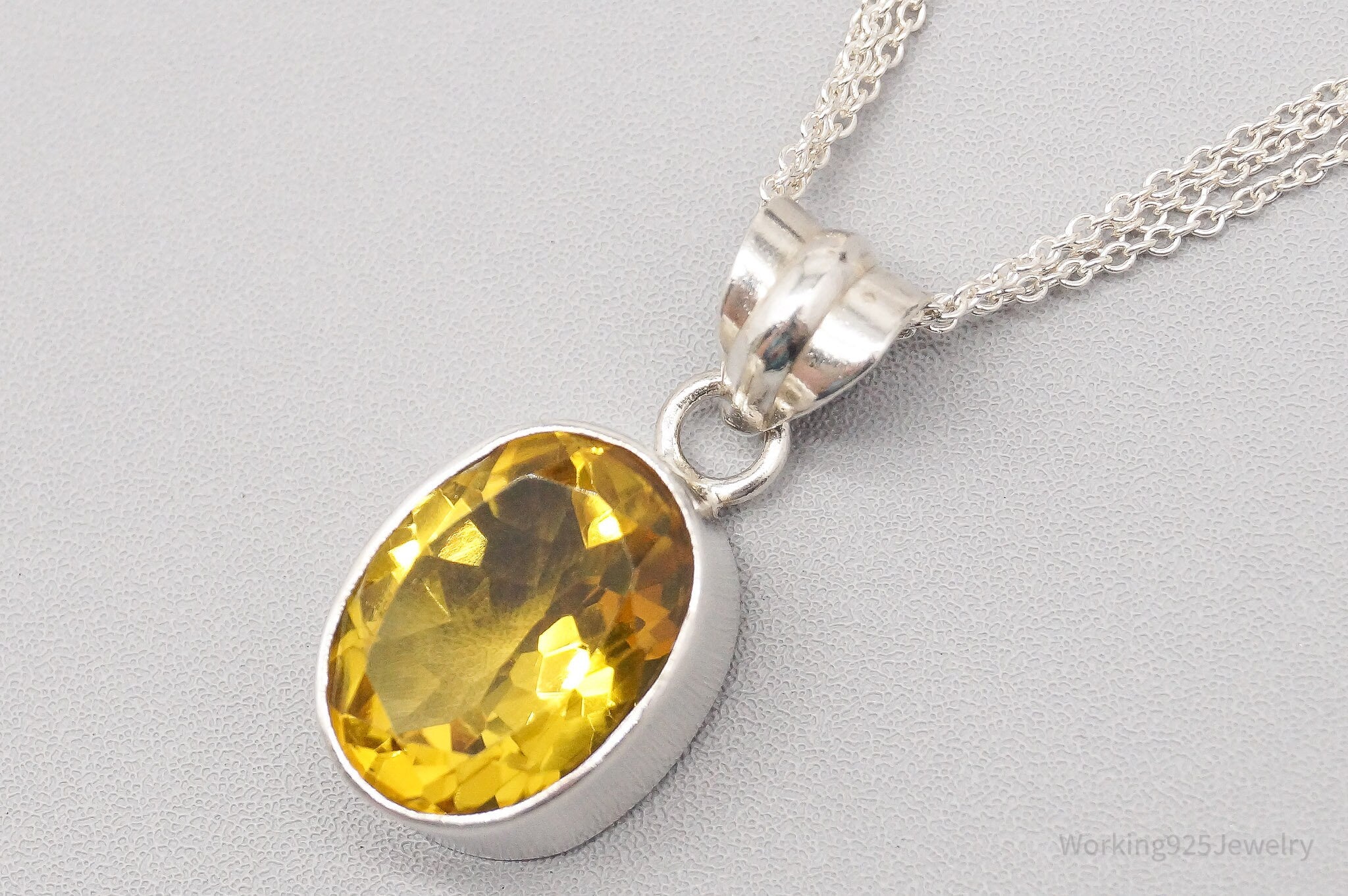 Vintage Large Citrine Sterling Silver Necklace 18"