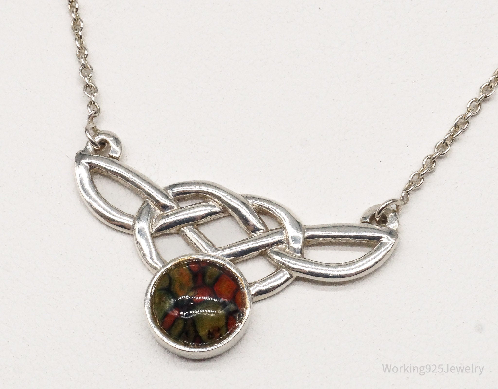 Vintage Scottish Agate Celtic Knot Sterling Silver Necklace