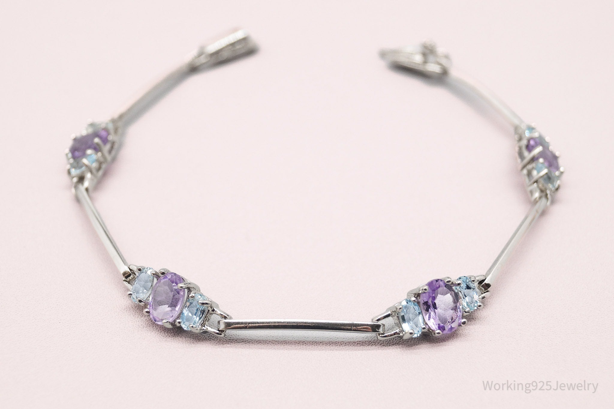 Vintage Designer DBJ Amethyst Blue Topaz Sterling Silver Bracelet