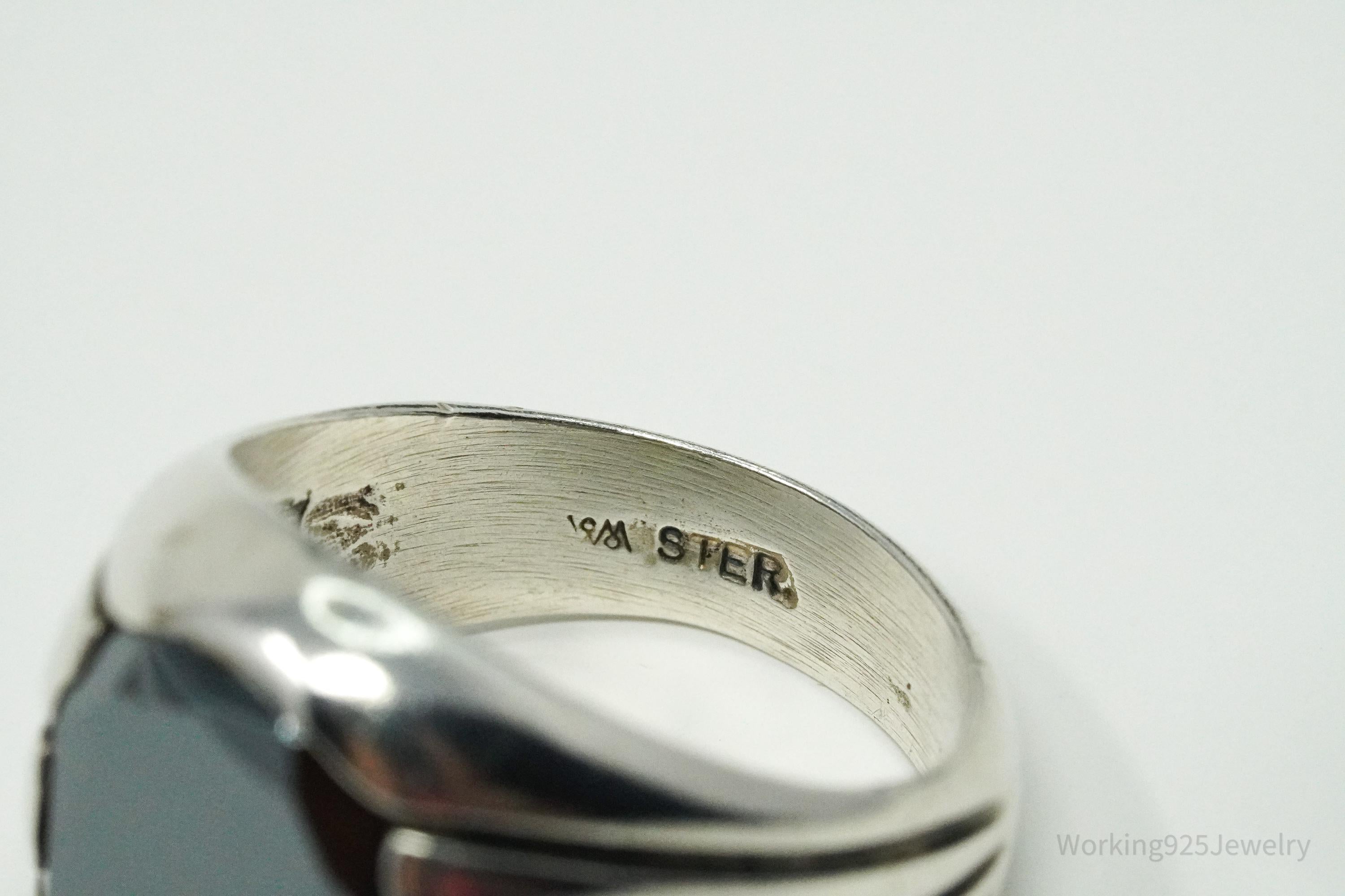 Vintage Designer WM Co Hematite Sterling Silver Ring - Size 9.5