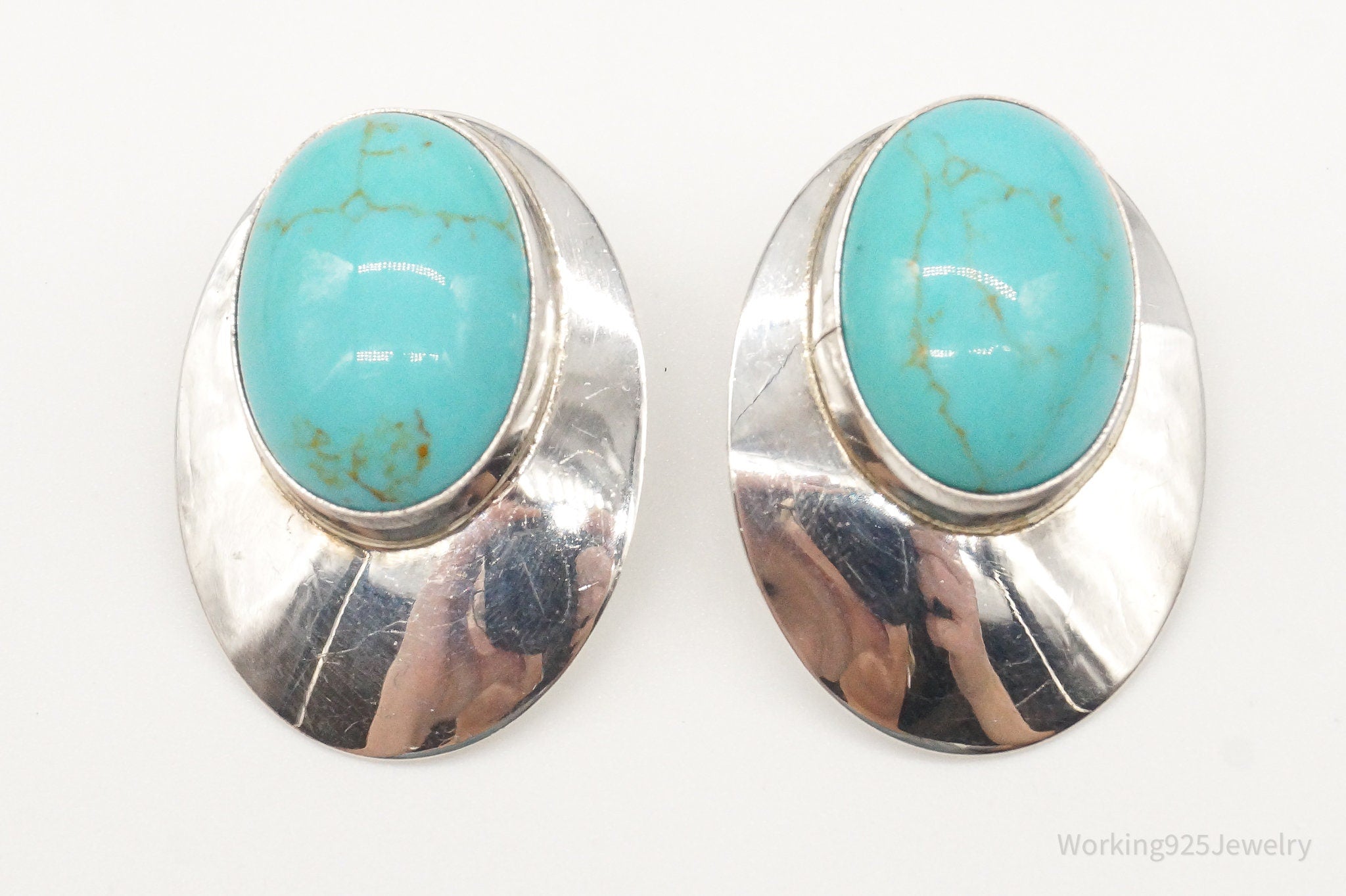 Vintage Native American Navajo Turquoise Sterling Silver Earrings