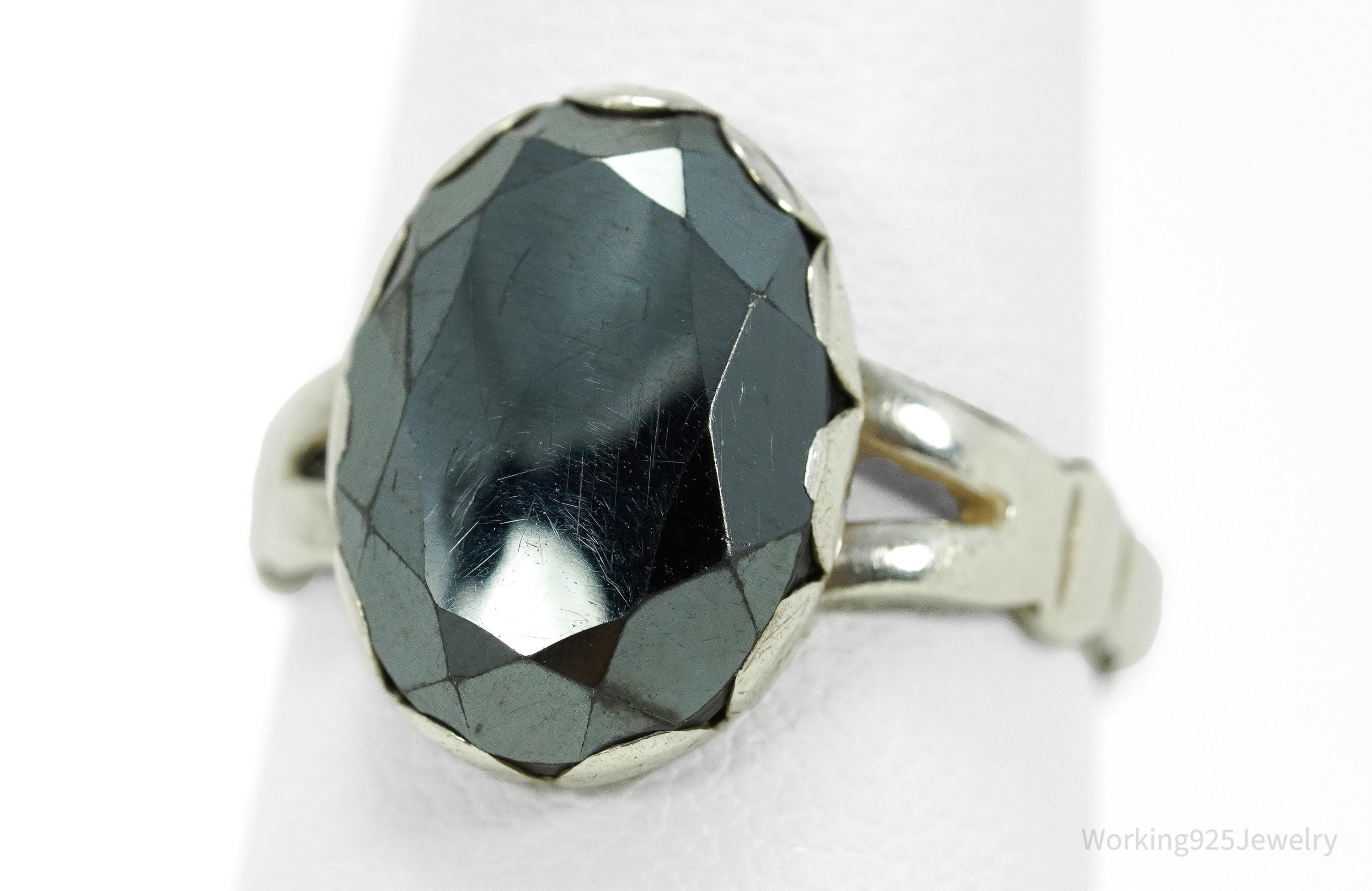 Vintage Native Bell Trading Post Hematite Sterling Silver Ring - Size 7