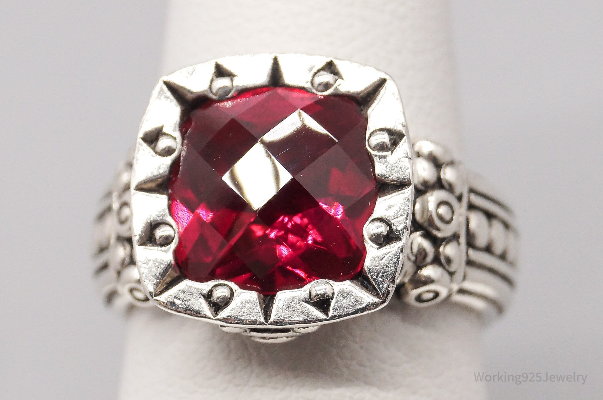 Vintage D & R Lab Ruby Sterling Silver Ring - Size 7