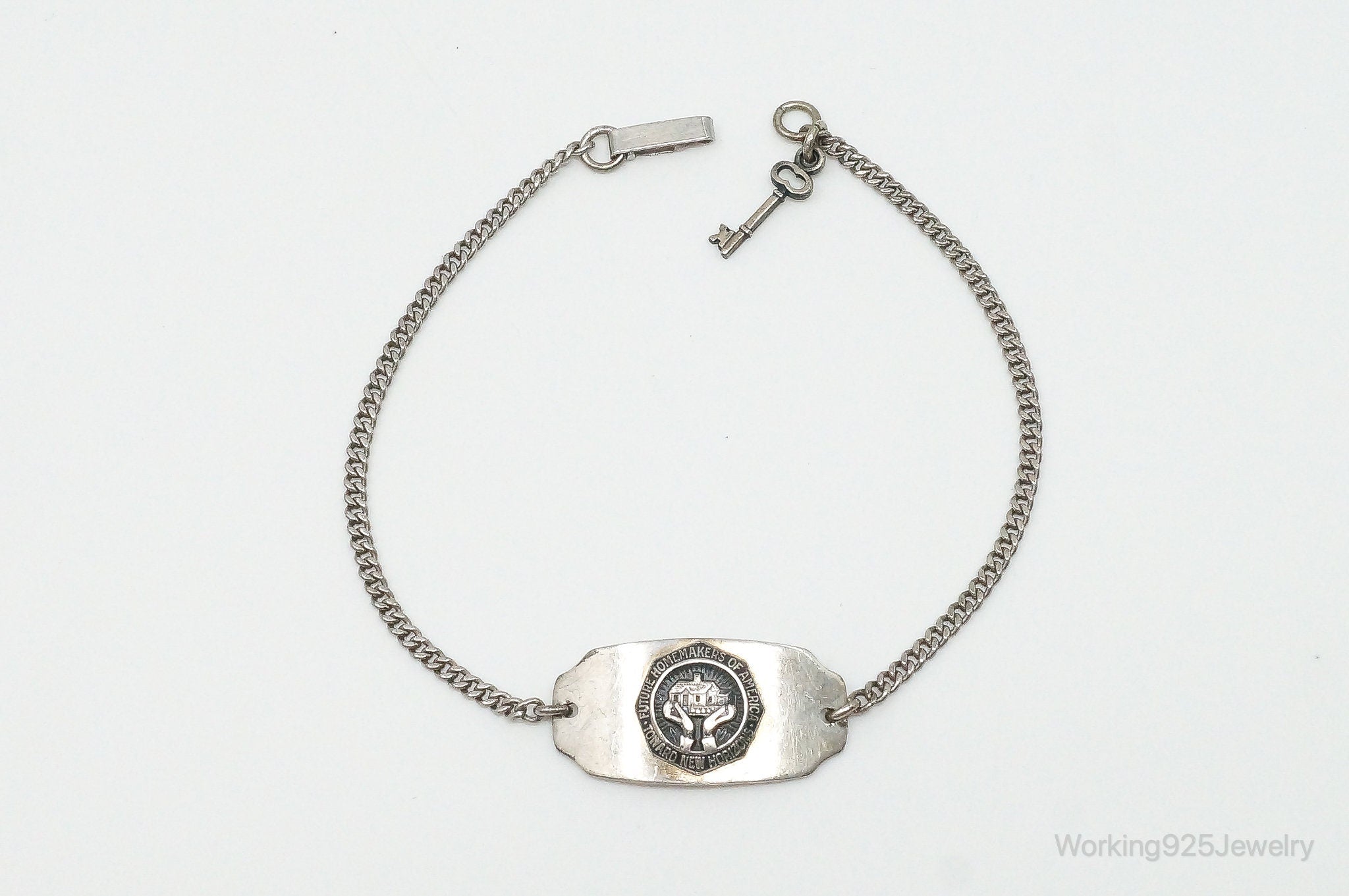 1940s Vintage Future Homemakers of America Sterling Silver Key Charm Bracelet