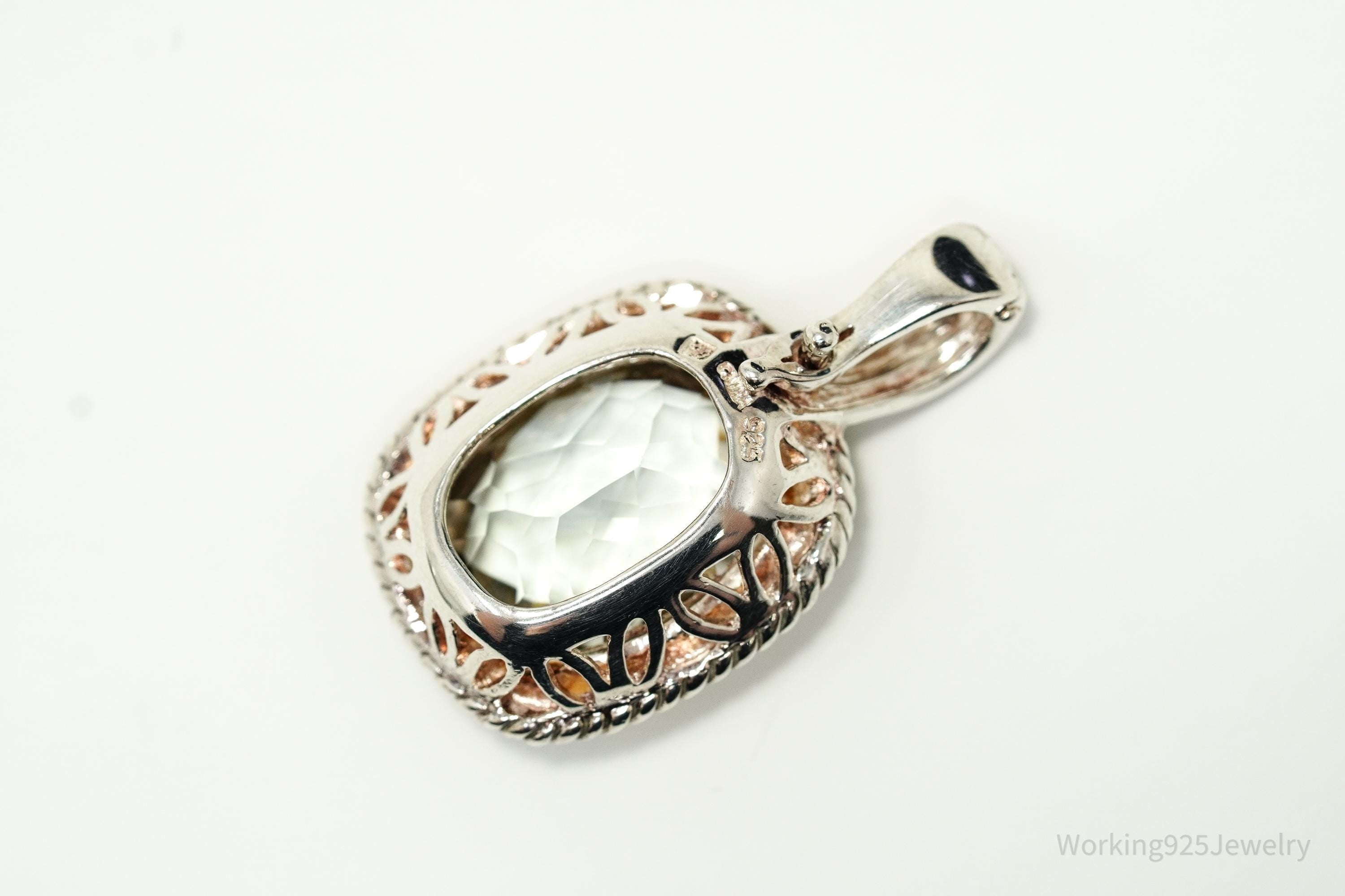 Vintage Prasiolite Gold Vermeil Sterling Silver Necklace Pendant