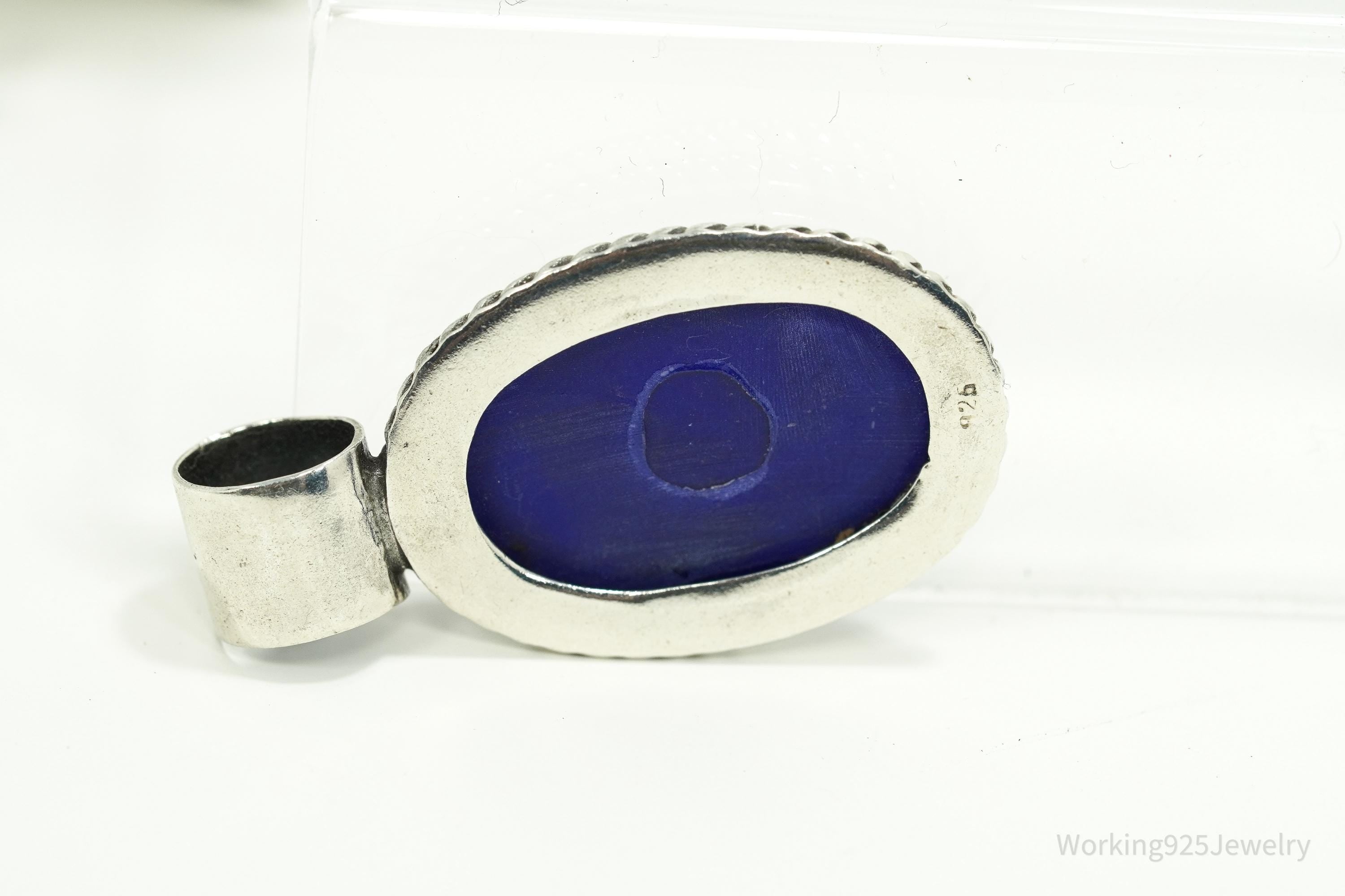 Large Vintage Lapis Lazuli Sterling Silver Pendant