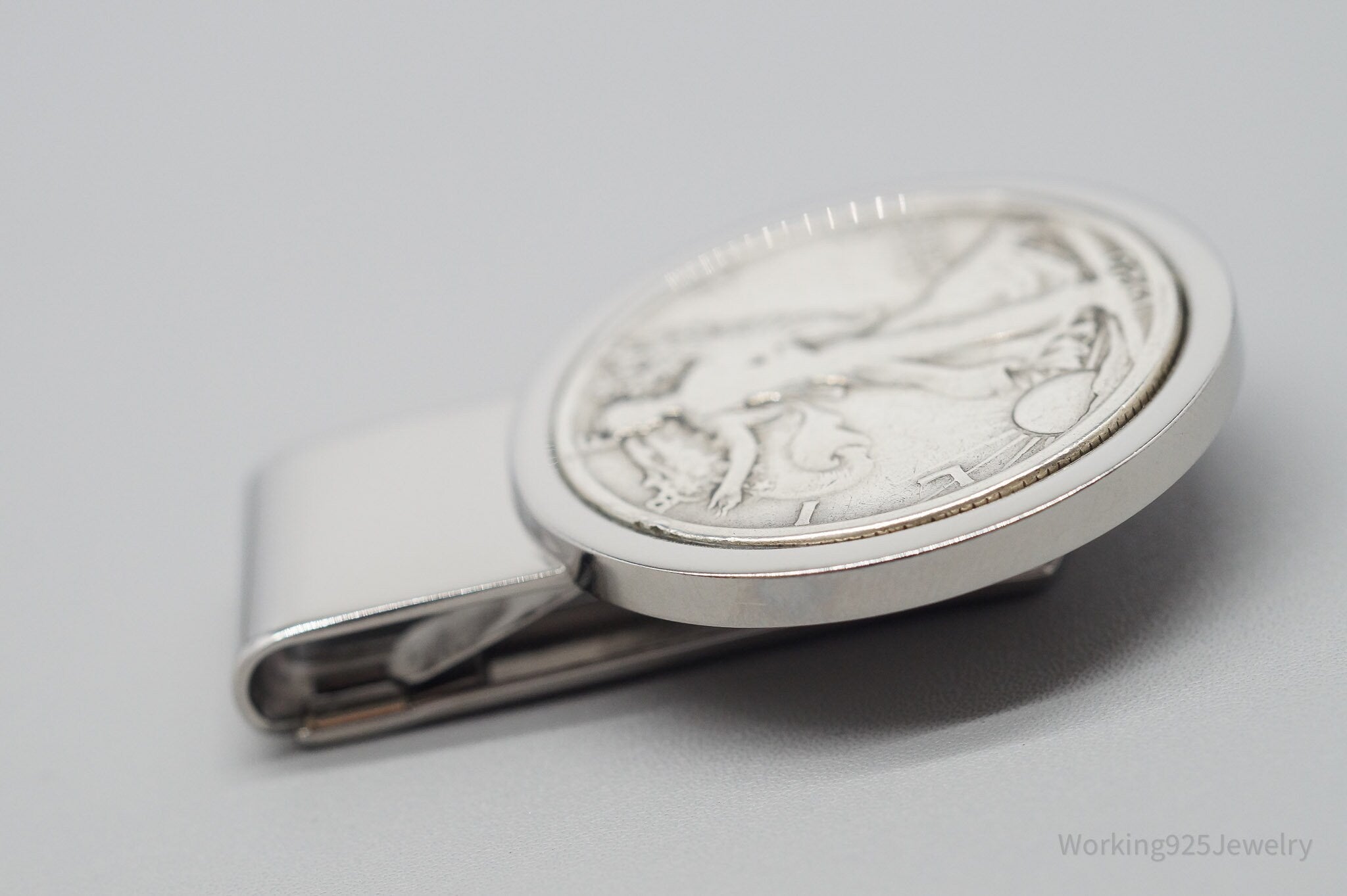 Antique Vintage 1920 Walking Liberty Half Dollar Silver Coin St. Steel Money Clip