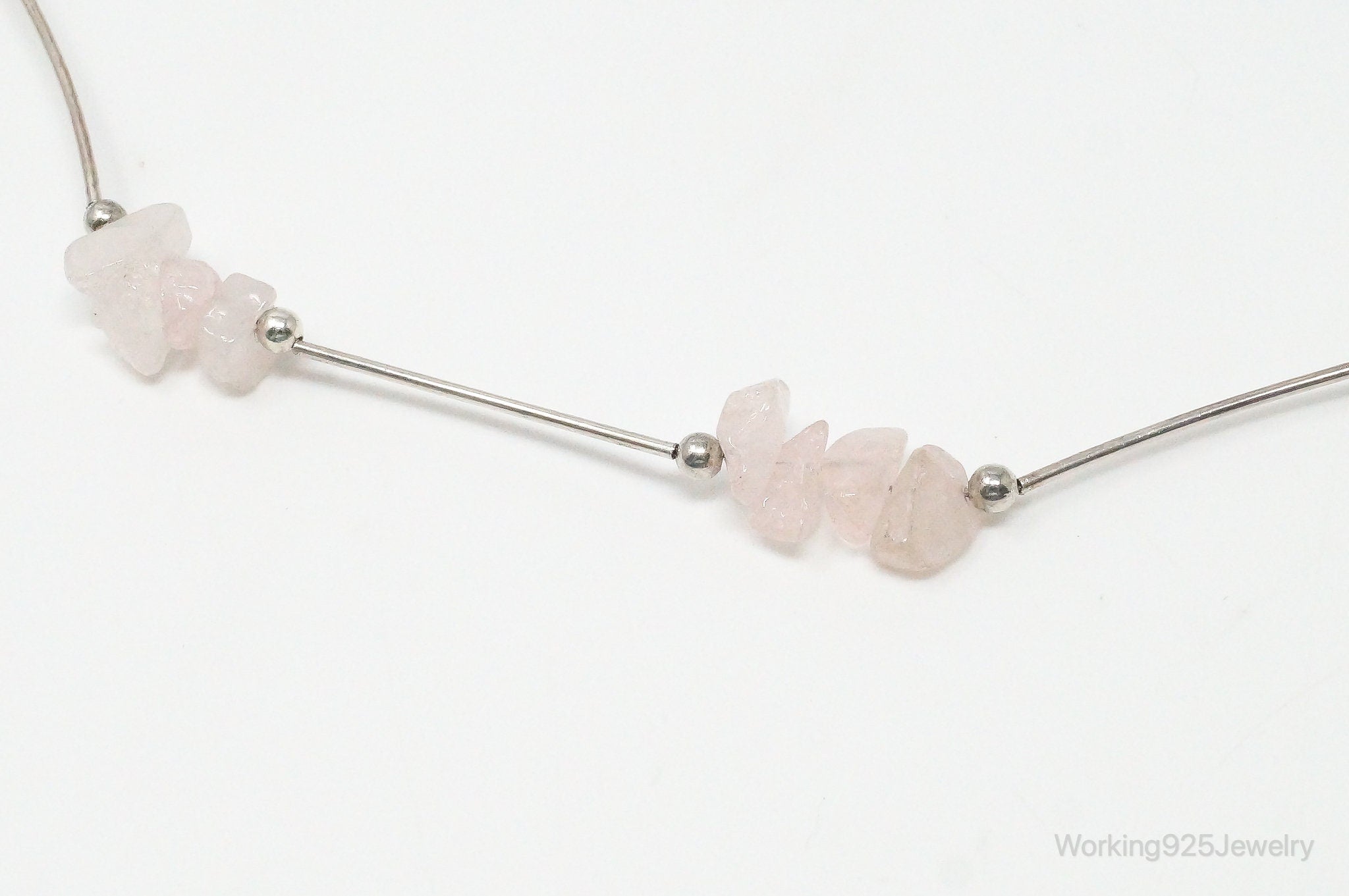 Vintage Rose Quartz Bead Sterling Silver Necklace