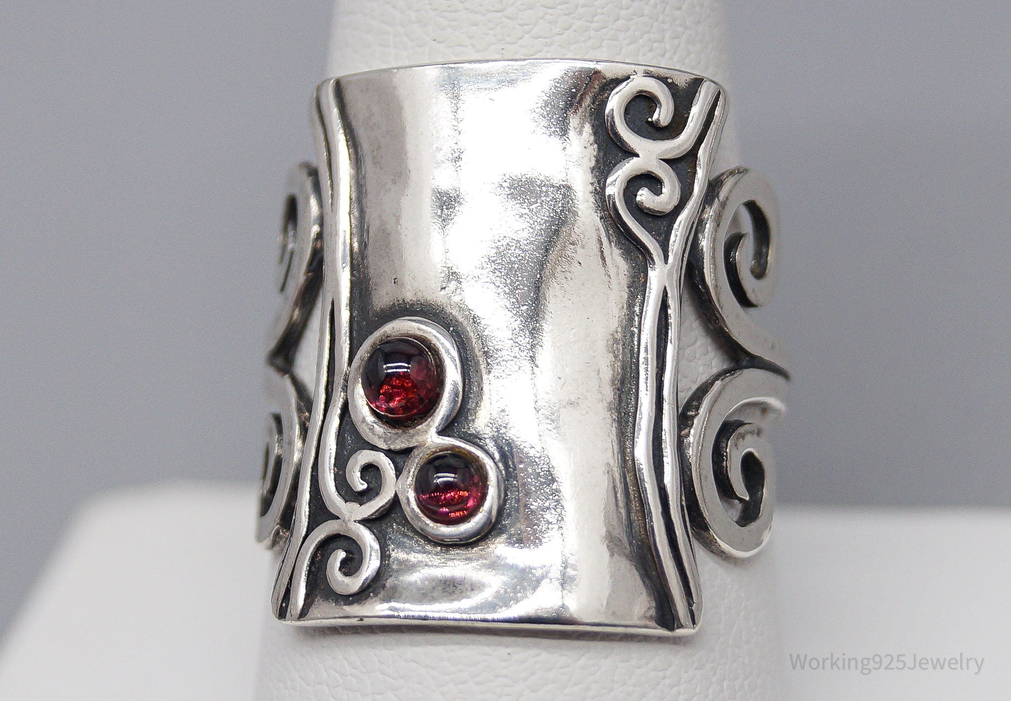 Vintage Israel Designer AS Rhodolite Garnet Sterling Silver Ring - Size 9.25