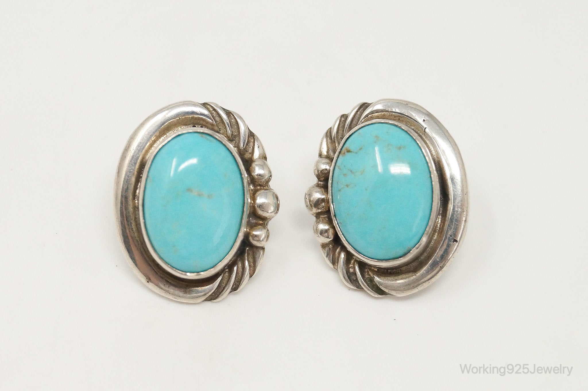 Vintage Native American E Jackson Turquoise Sterling Silver Earrings