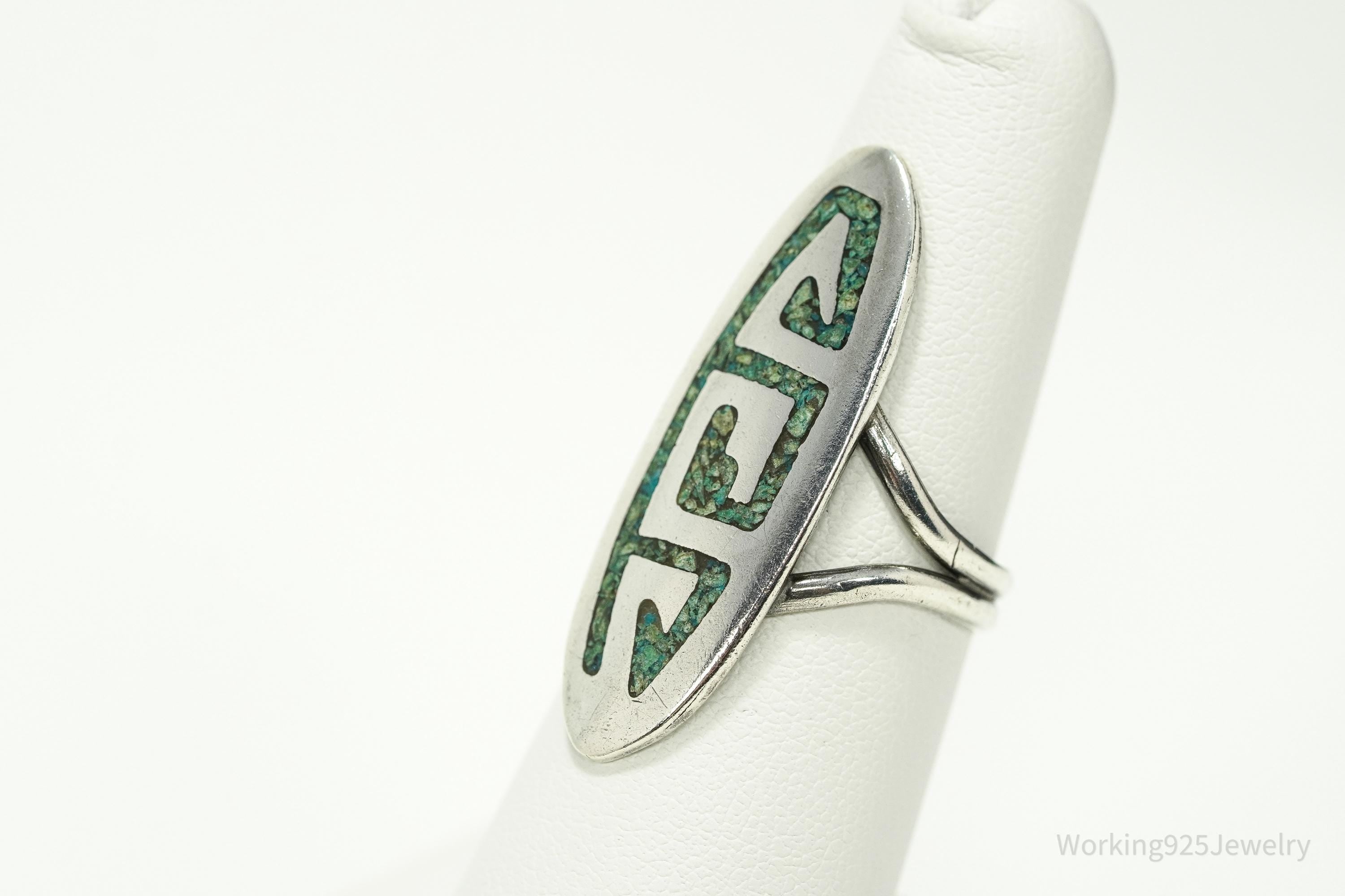 Vintage Handmade Hopi Native American Turquoise Unsigned Silver Ring - Size 6.75