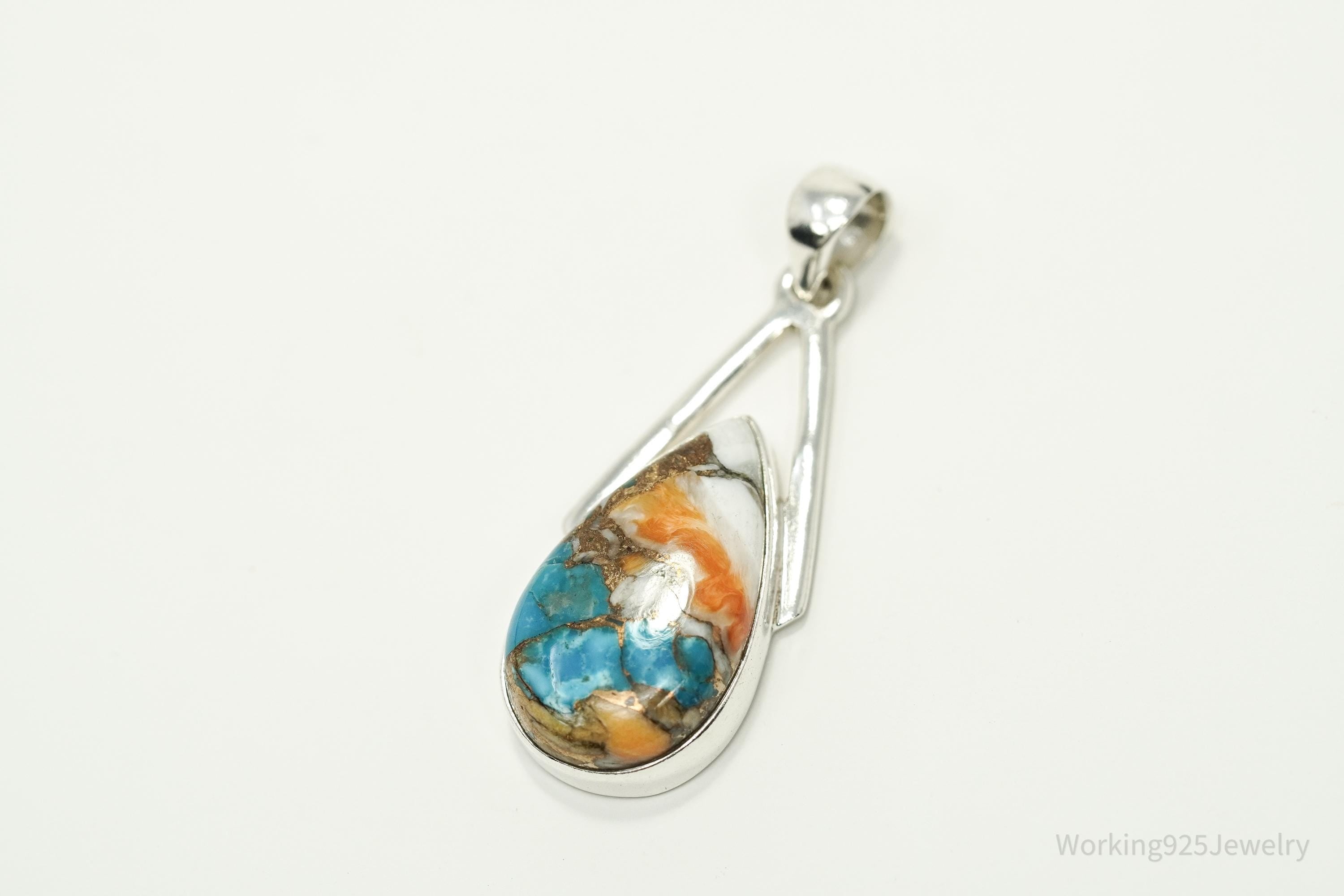 Vintage Oyster Copper Turquoise Sterling Silver Pendant 1 5/8"