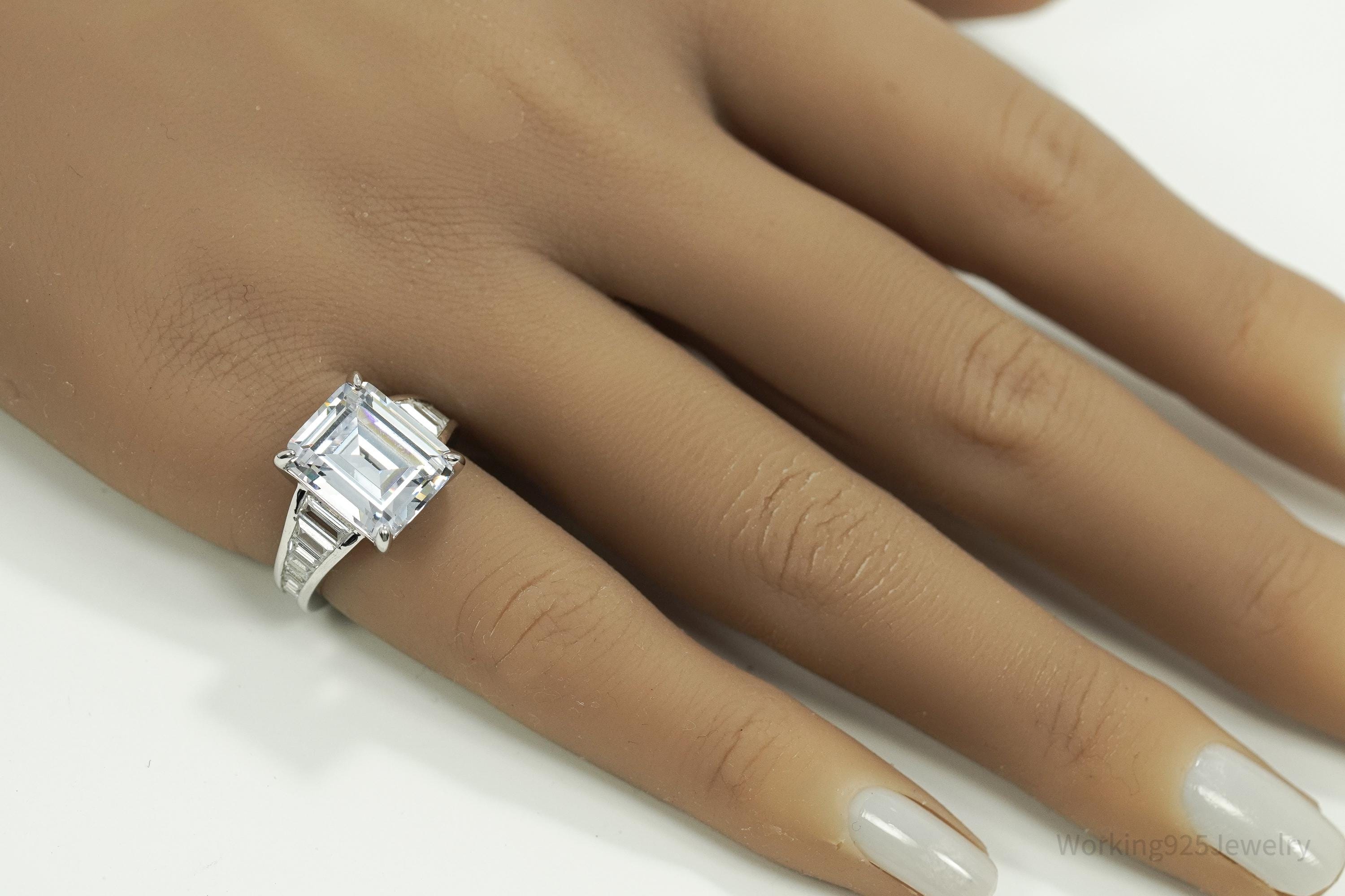 Vintage JCL Large Cubic Zirconia Sterling Silver Ring Size 5