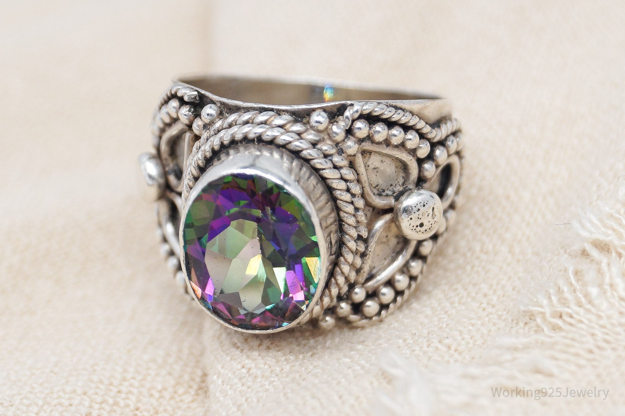 Vintage Mystic Topaz Sterling Silver Ring - Size 7.75