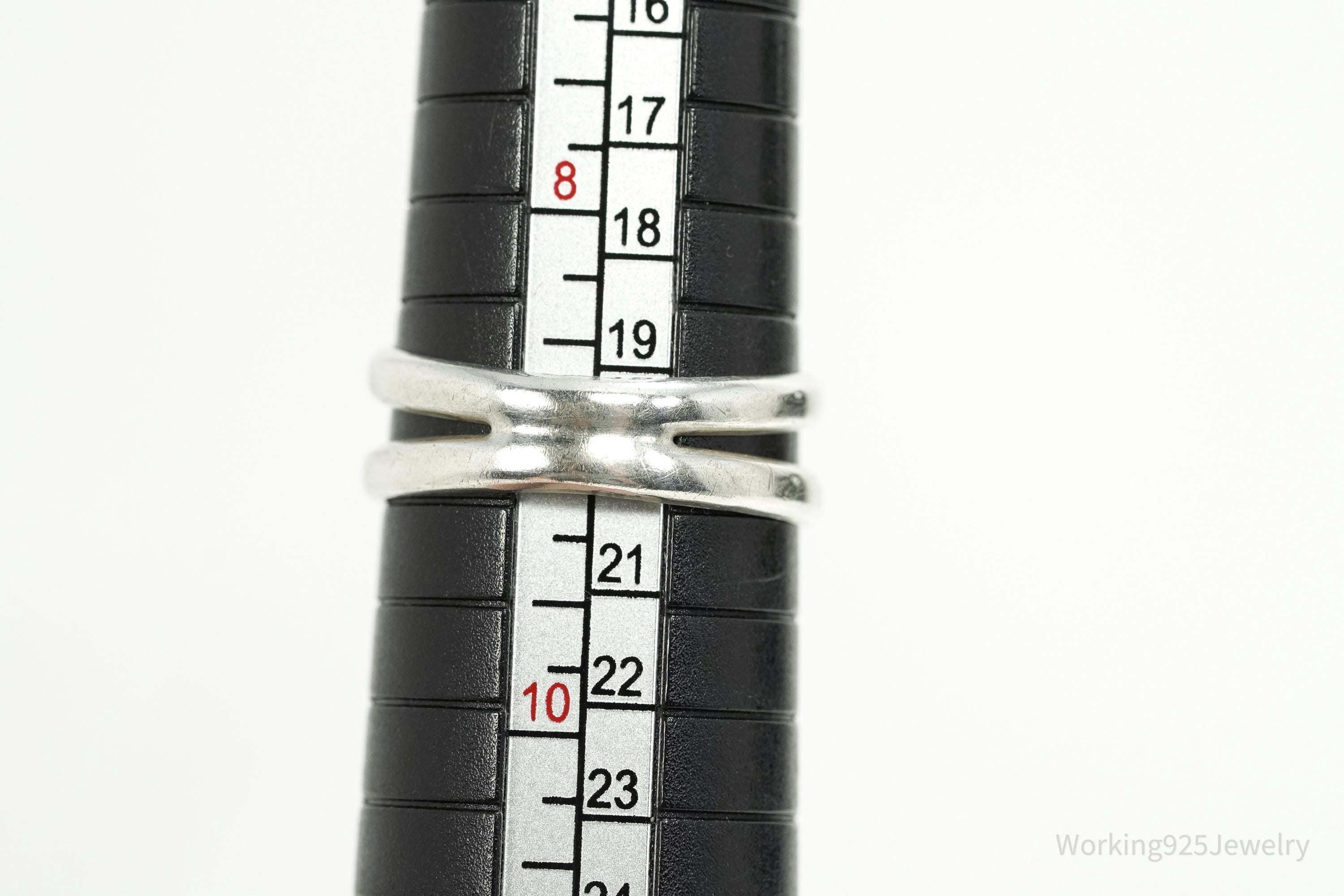 Vintage Large Agate Silver Ring - Size 9