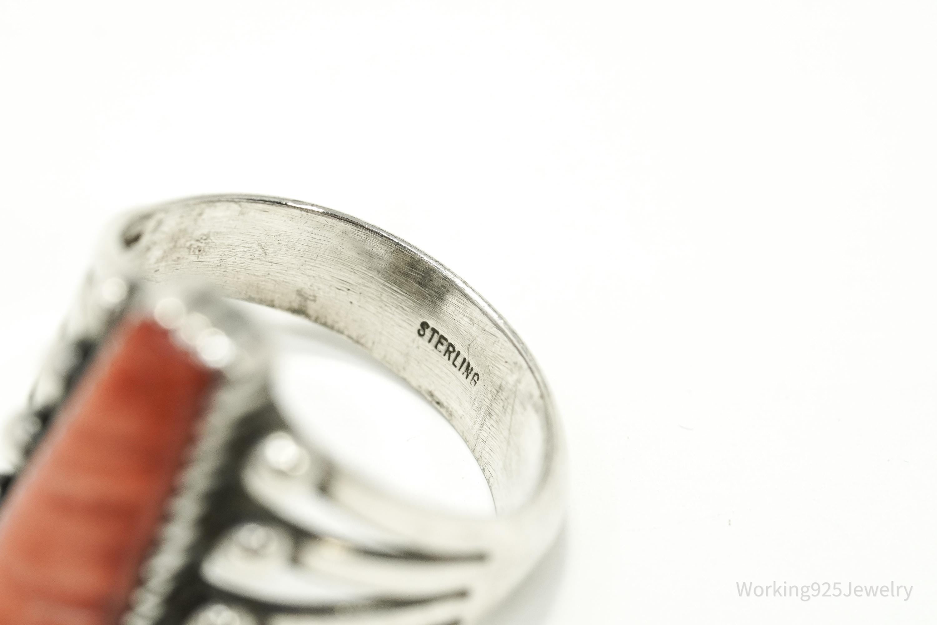 Vintage Southwestern Red Spiny Oyster Sterling Silver Ring – Size 8.5