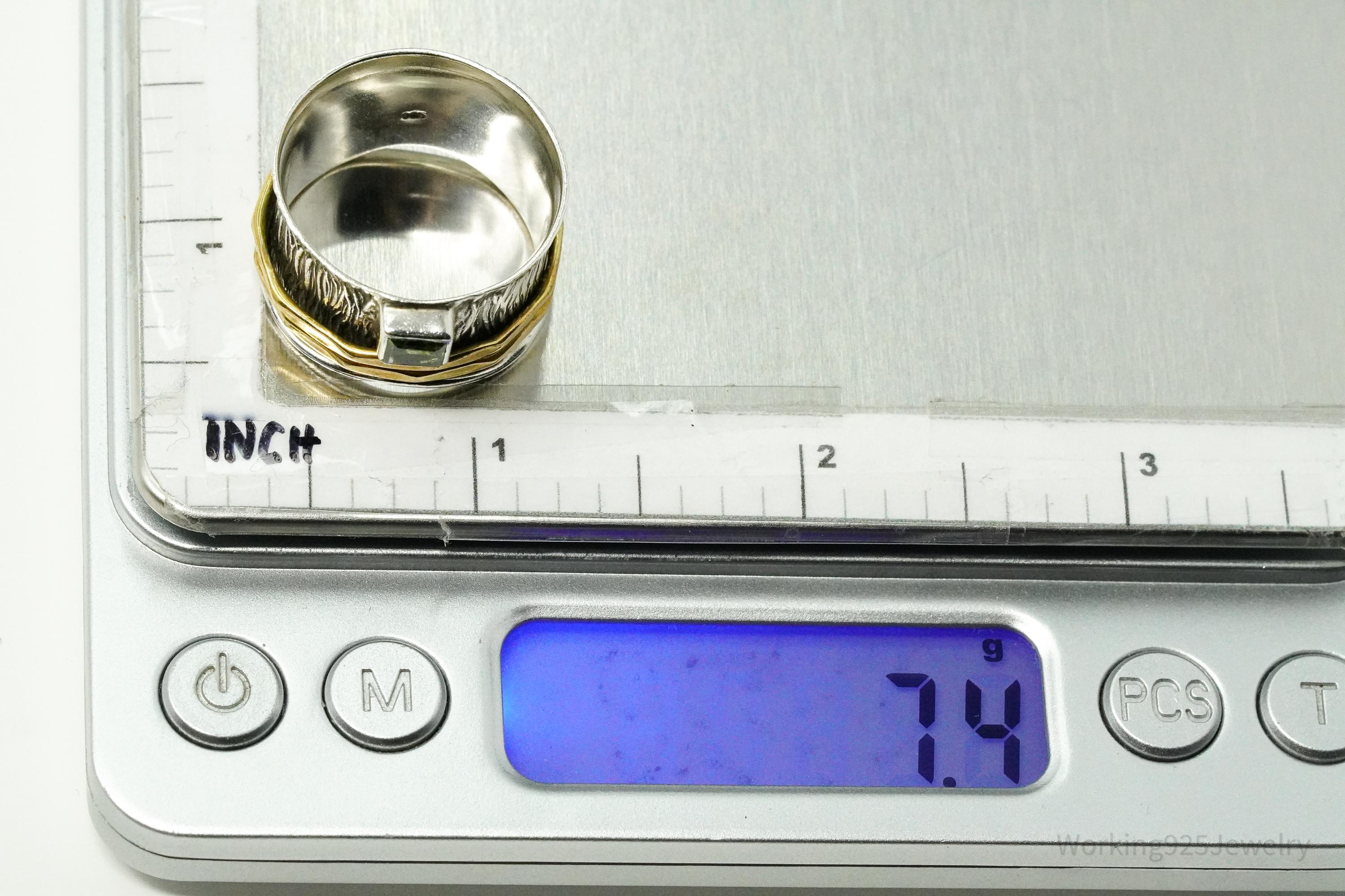 Vintage Peridot Brass Sterling Silver Spinner Band Ring- Size 10.75