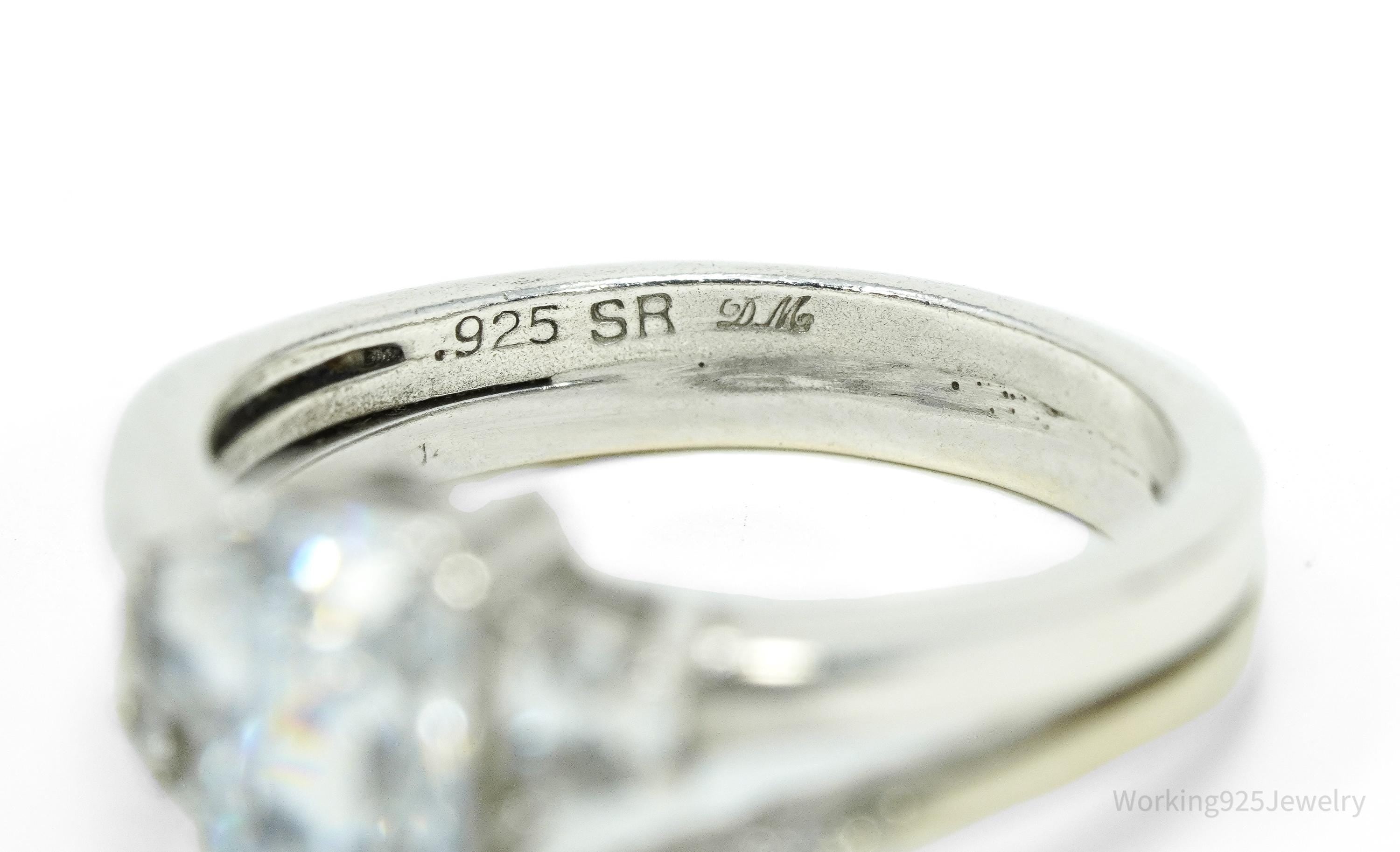 Vintage Cubic Zirconia With Bottom Row Diamond Sterling Silver Ring - Size 6.75