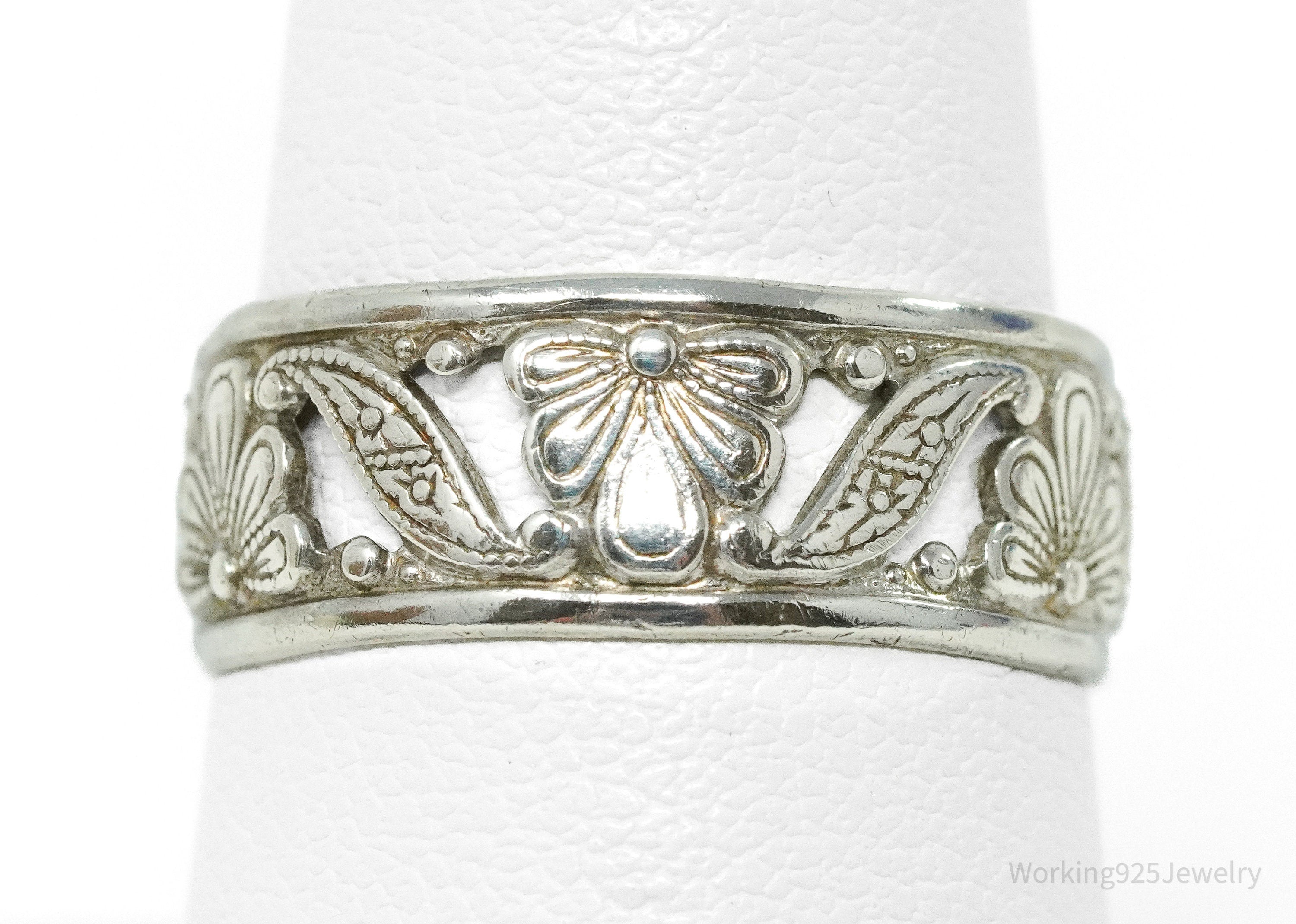 Antique Art Deco Sterling Silver Band Ring - Size 8.25