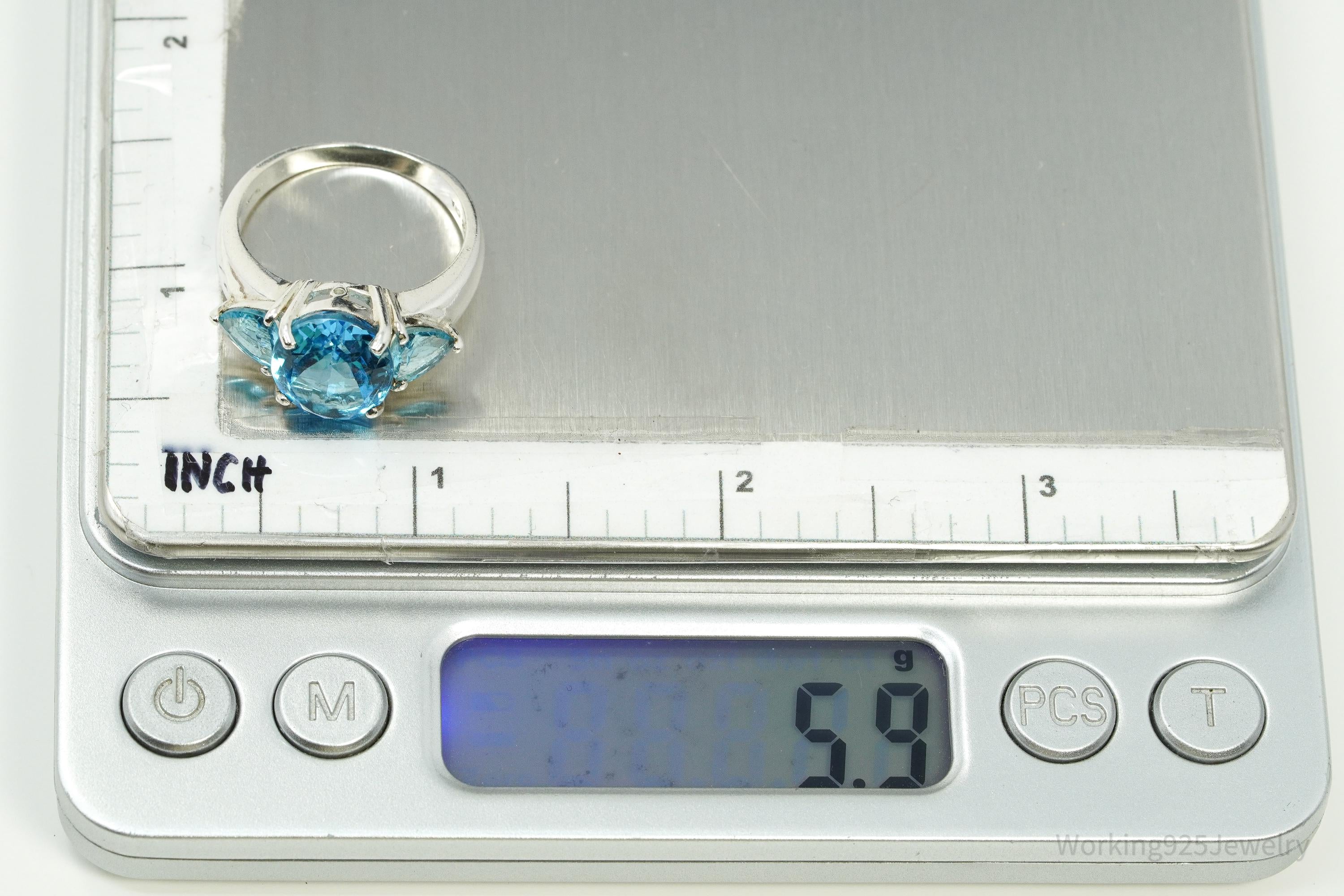 Vintage CNA Blue Topaz Sterling Silver Ring - Size 8.75