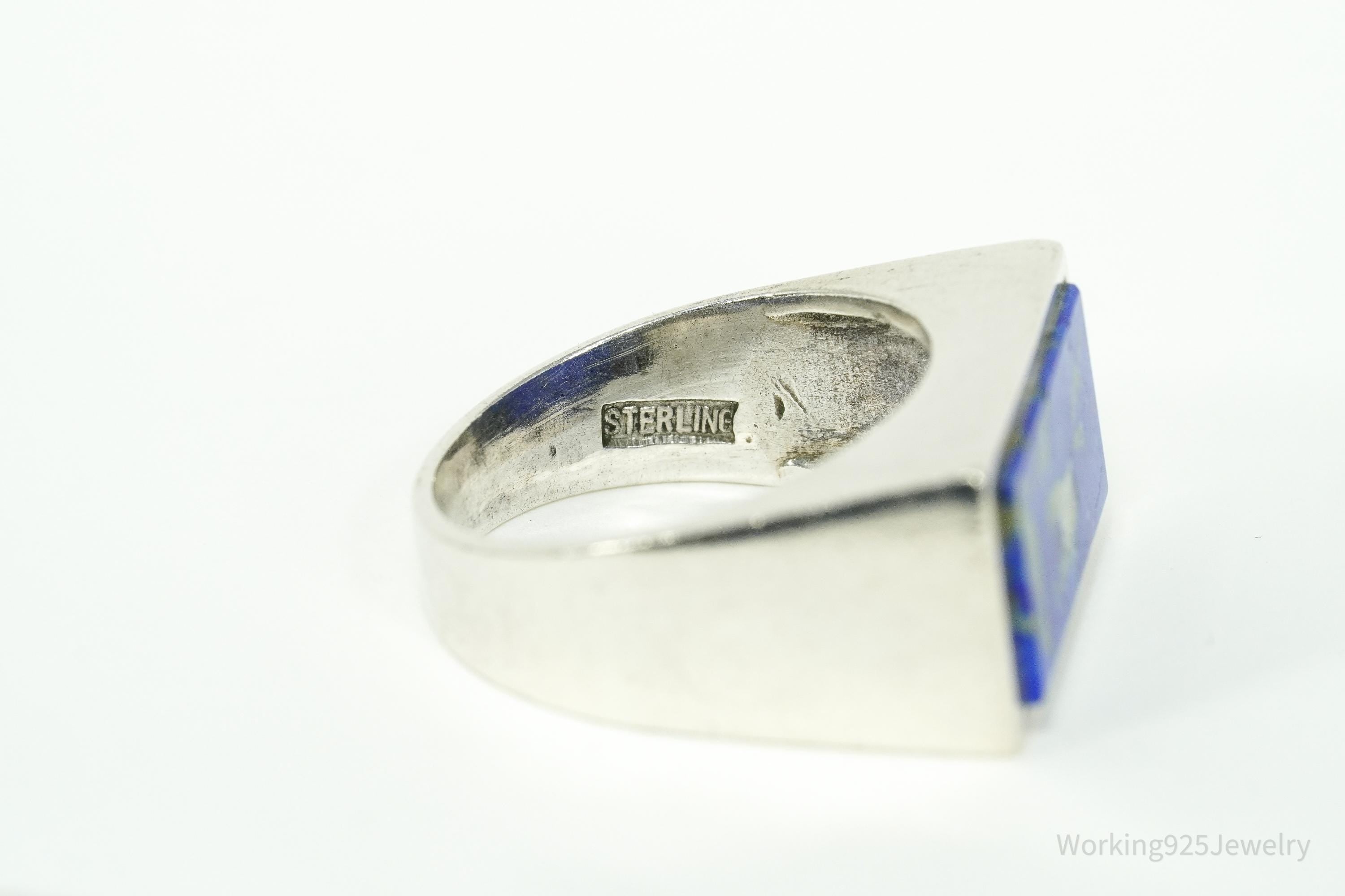Vintage Lapis Lazuli Modernist Style Sterling Silver Ring Size 9