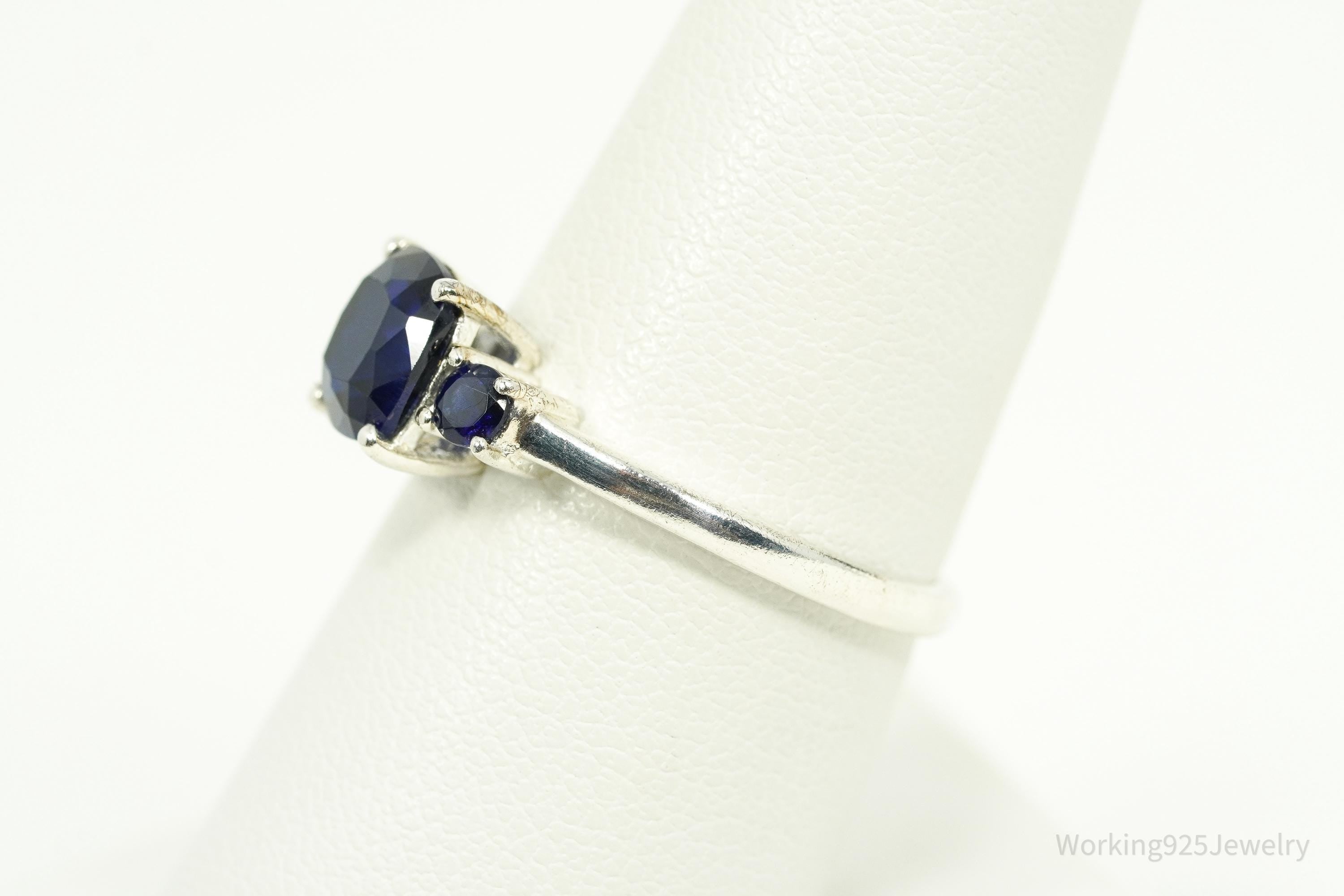 Vintage Blue Sapphire Sterling Silver Ring - Size 8