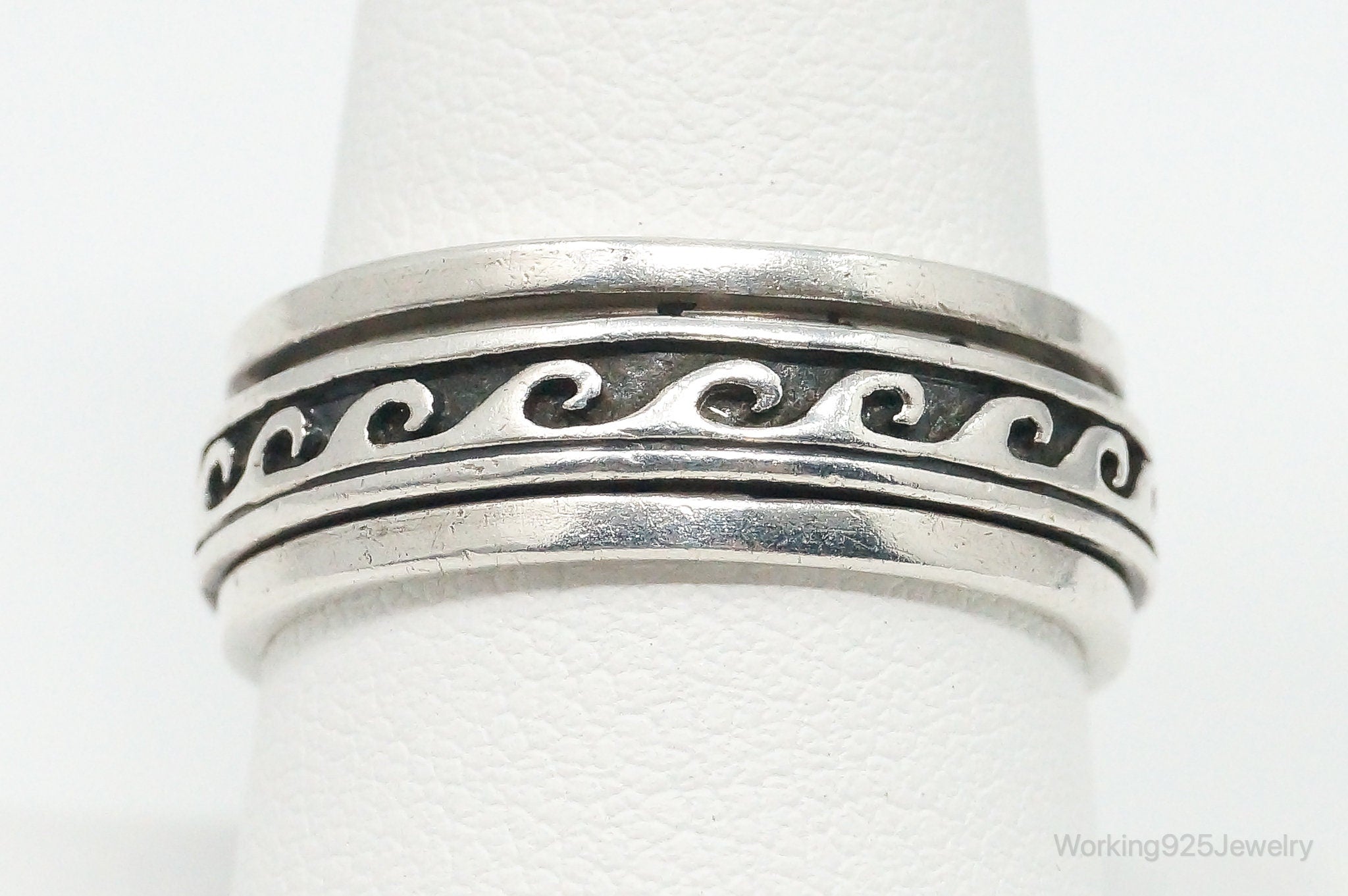 Vintage Southwestern Style Waves Sterling Silver Spinner Ring - Size 9.5