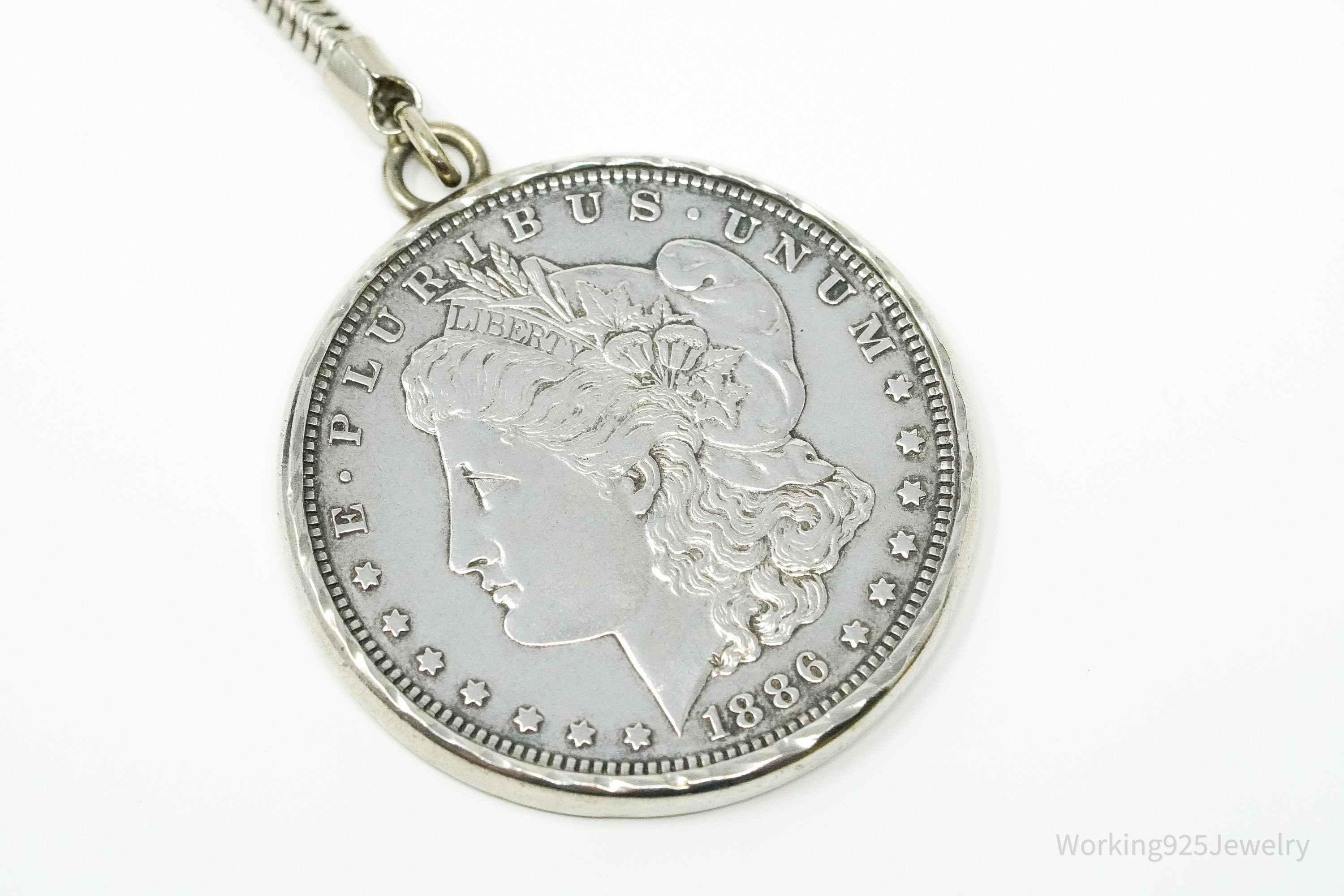 Antique 1886 Morgan Silver Dollar Coin Sterling Silver Keychain