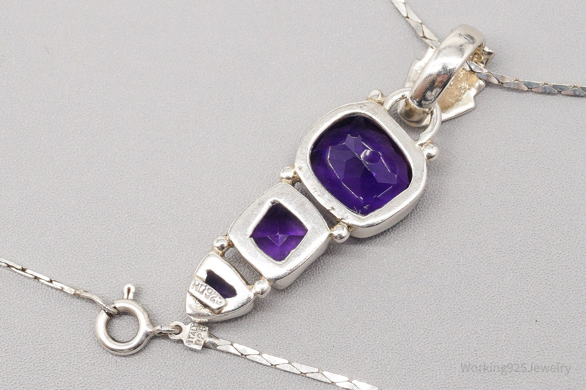 Vintage Art Deco Amethyst Sterling Silver Necklace - 20"