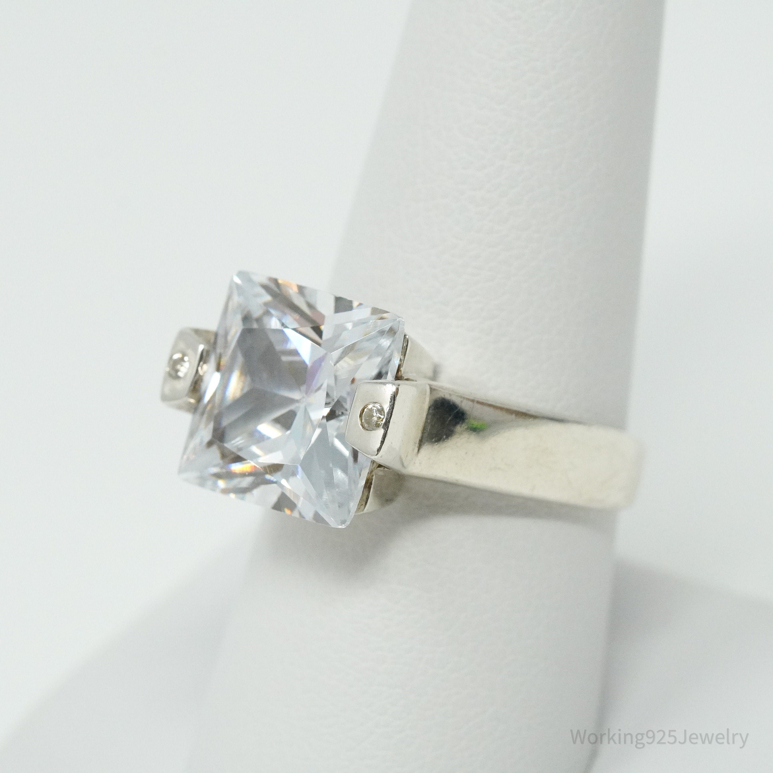 Vintage Large Cubic Zirconia Sterling Silver Ring Size 8.25