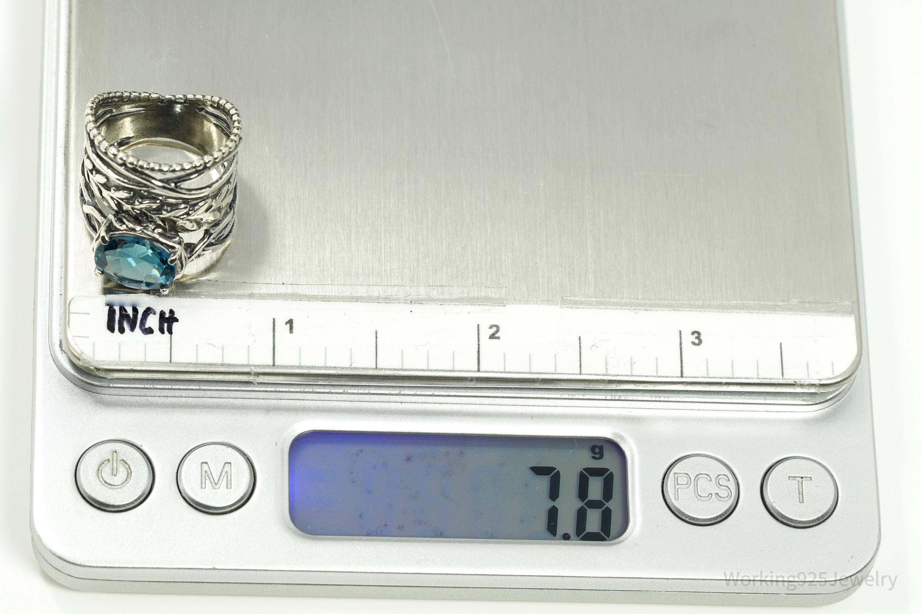 Vintage Israel Designer Paz PZ Blue Topaz Sterling Silver Ring - Size 6.25