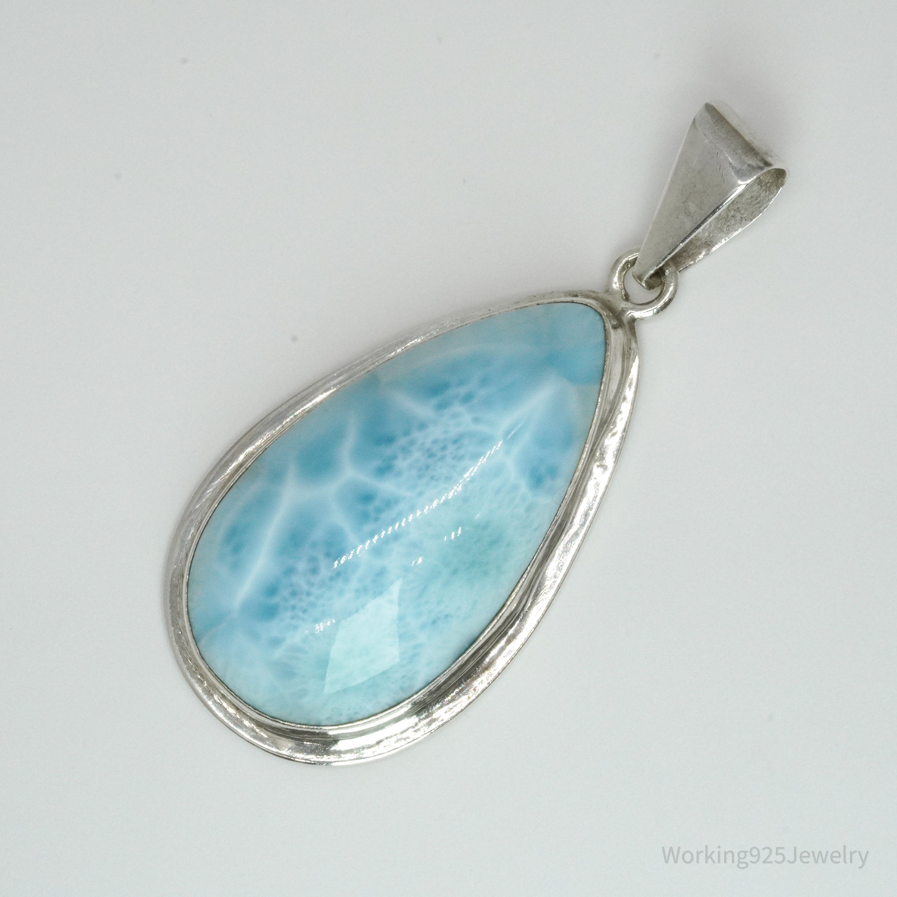 Vintage Large Blue Larimar Sterling Silver Necklace Pendant