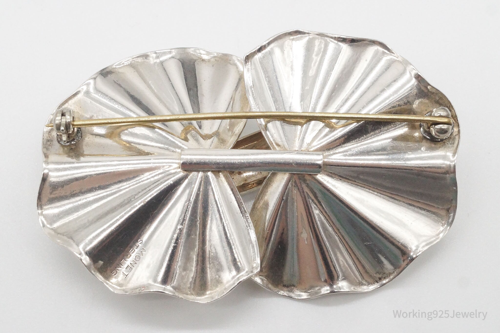 Large Vintage Designer Monet Mid Century Style Sterling Silver Brooch Pin