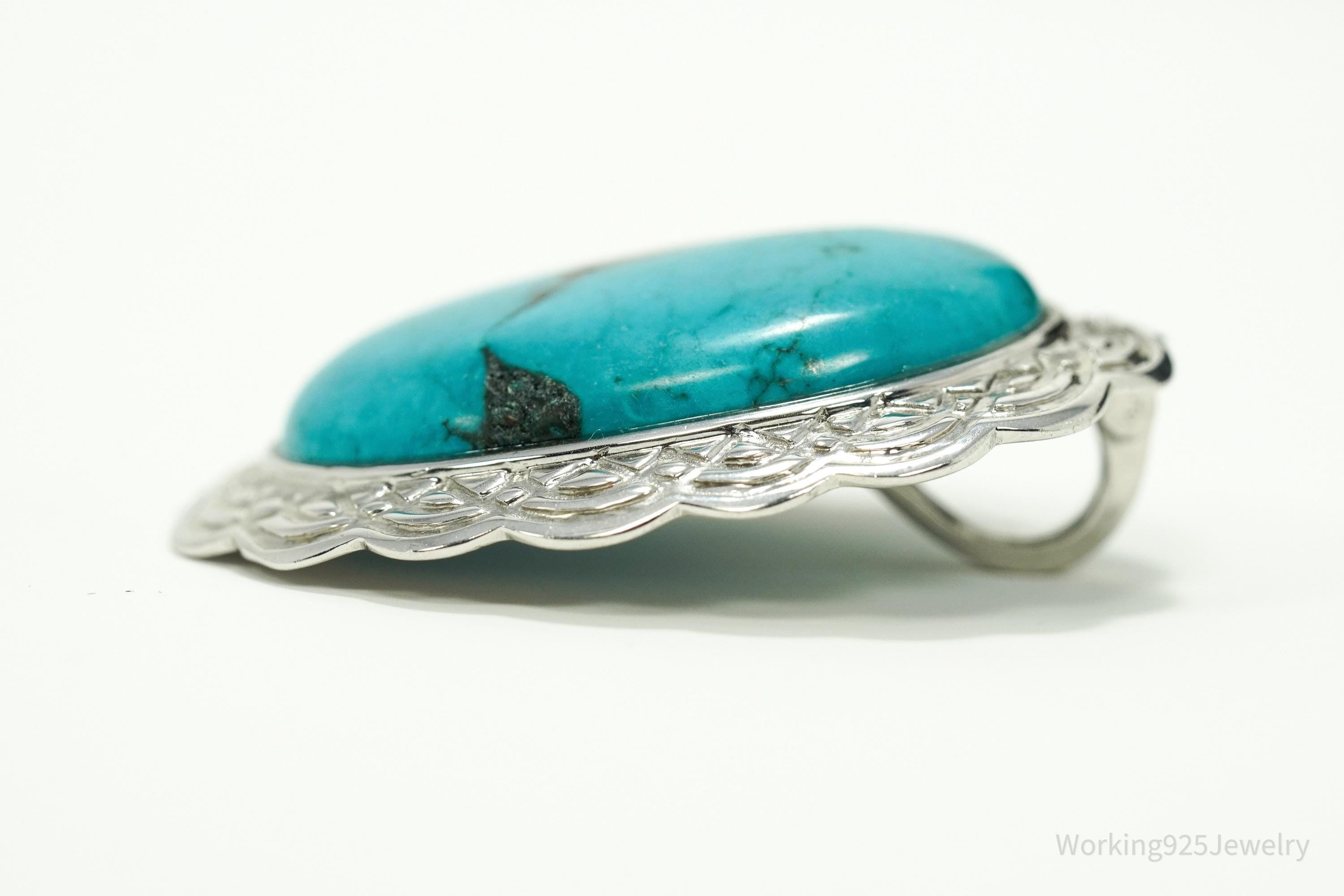 Vintage Large Blue Turquoise Sterling Silver Pendant