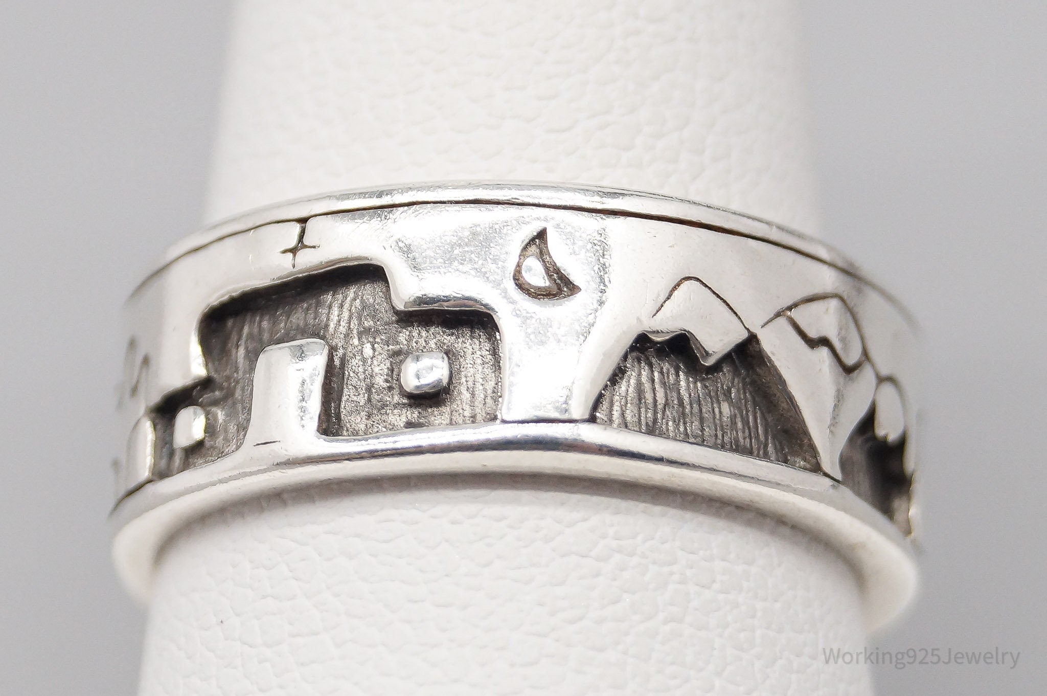 Vintage Carolyn Pollack Storyteller City Scene Sterling Silver Ring - Size 9