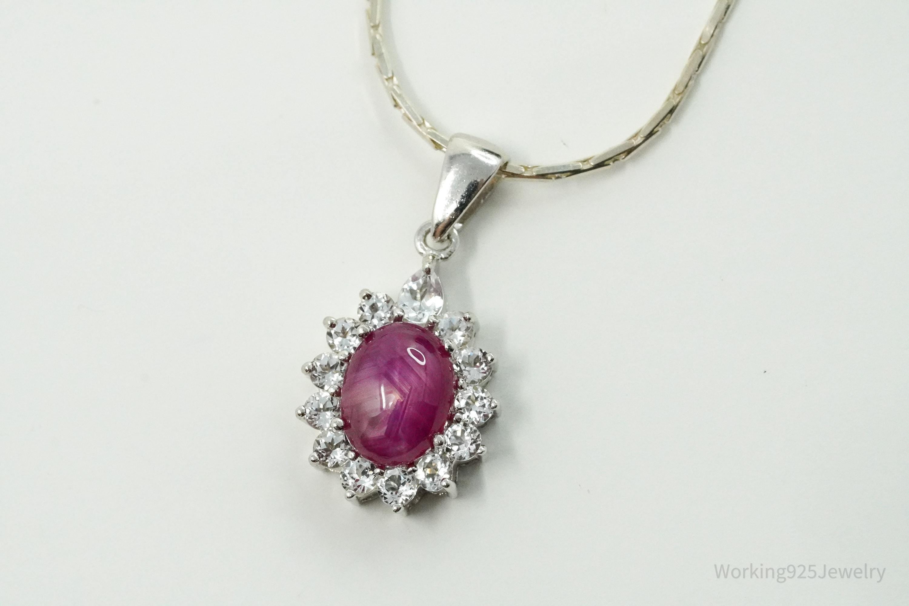 TGGC Ruby & White Sapphire Sterling Silver Necklace 18"